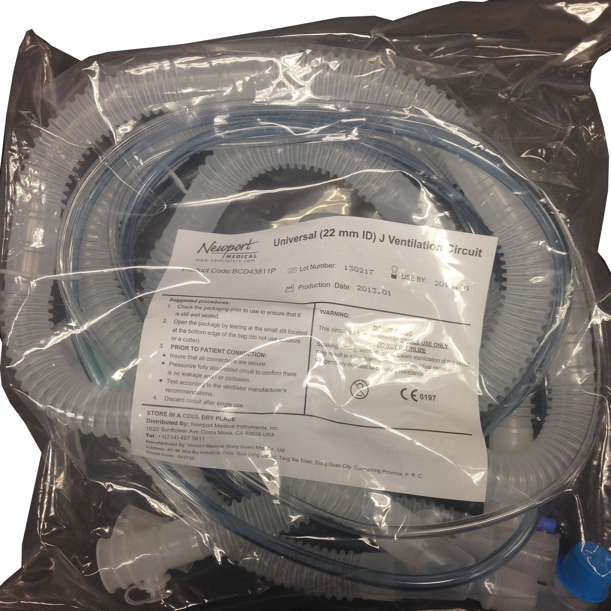 Medtronic MITG - BCD43811P Ventilator Circuit Newport™ Corrugated Tube 72 Inch Tube Single Limb Adult Without Breathing Bag Single Patient Use