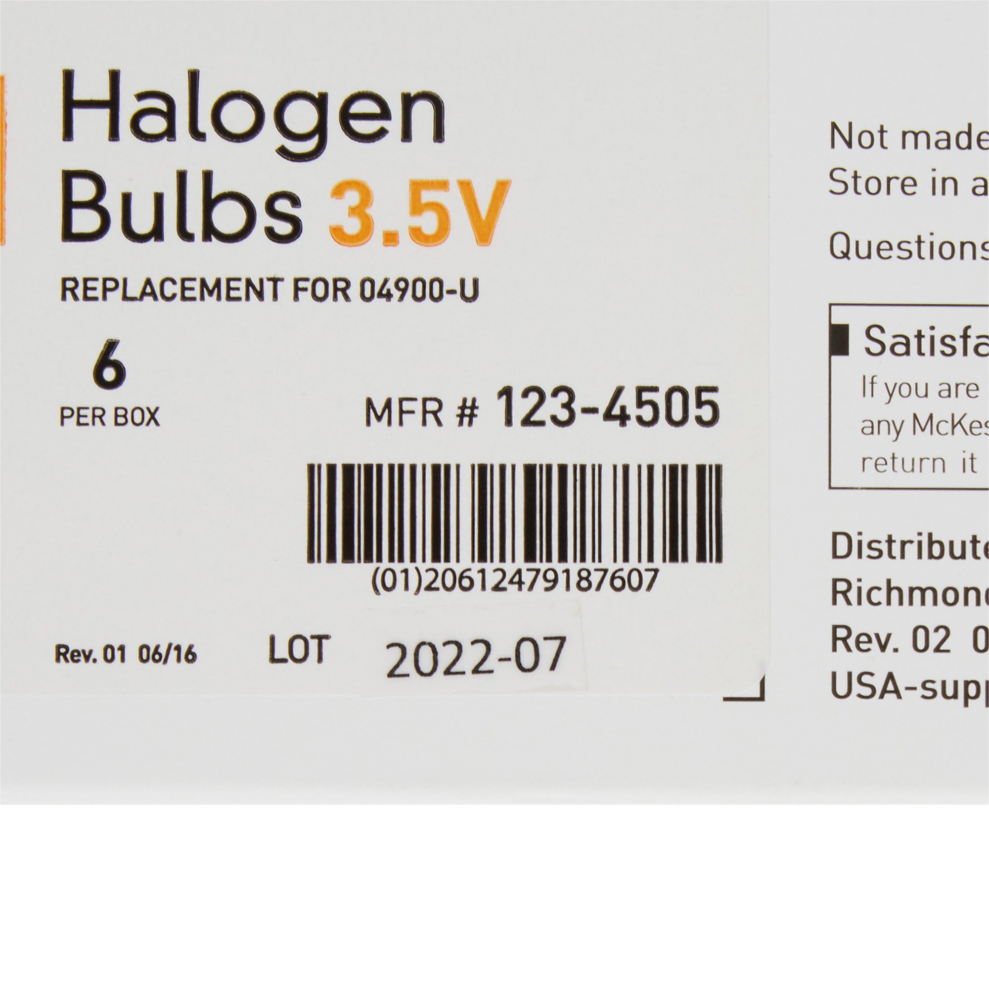 McKesson Brand 123-4505 - McKesson Halogen Lamp, Replacement Bulb for use with Ophthalmoscope, - 1/Each, 6/Box