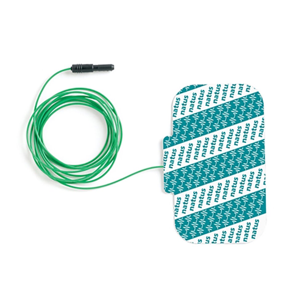 Natus Medical - 019-422200 EMG Adhesive Ground Plate Electrode with Leadwire Natus® 2 X 4 Inch X 59 Inch Lead Length Silver / Silver Chloride NonSterile Rectangular Tip Disposable
