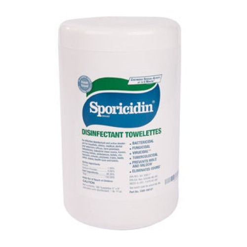Contec Inc - CAN-18012F Surface Disinfectant Cleaner Sporicidin® Premoistened Manual Pull Wipe 180 Count Canister Fresh Scent NonSterile