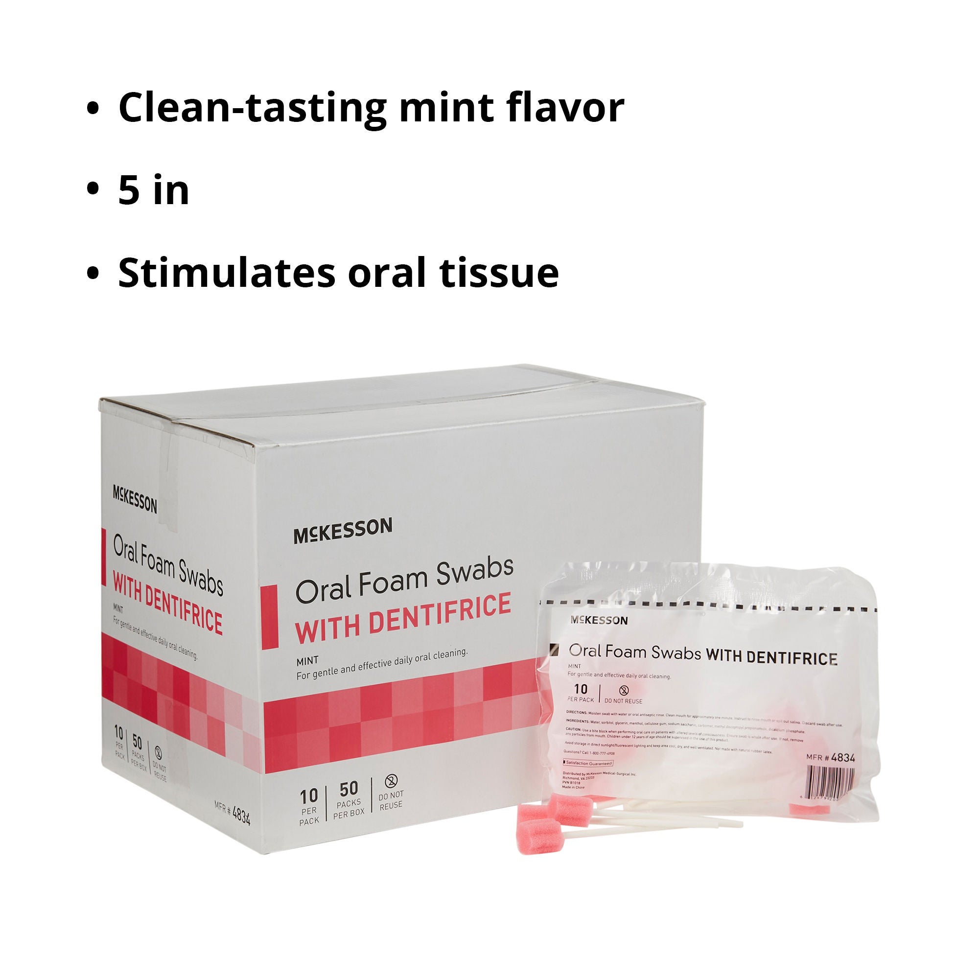 McKesson Brand - 4834 McKesson Oral Swabstick Foam Tip Dentifrice