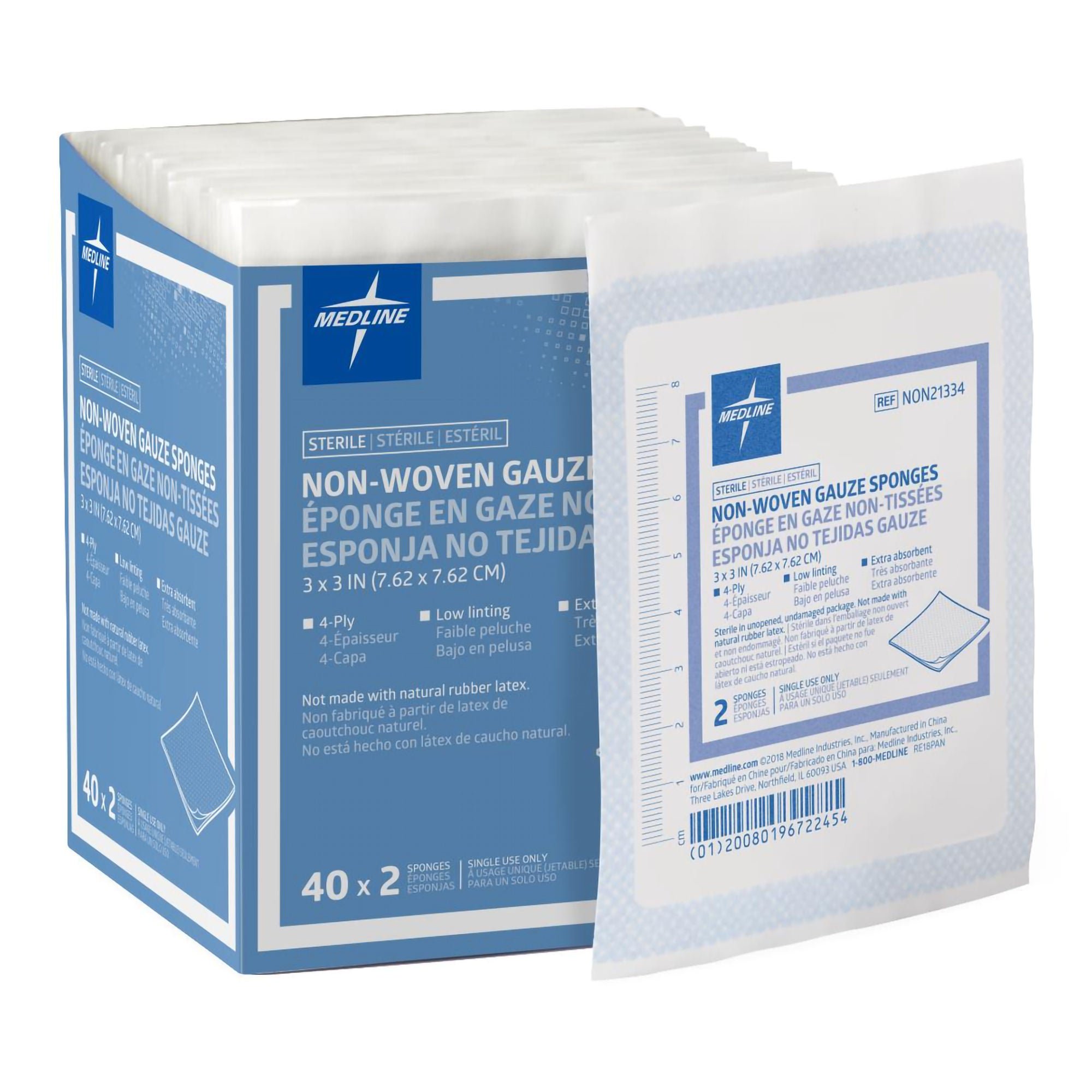 Medline - NON21334 Nonwoven Sponge Avant Gauze® 3 X 3 Inch 4-Ply Sterile 2 per Pack