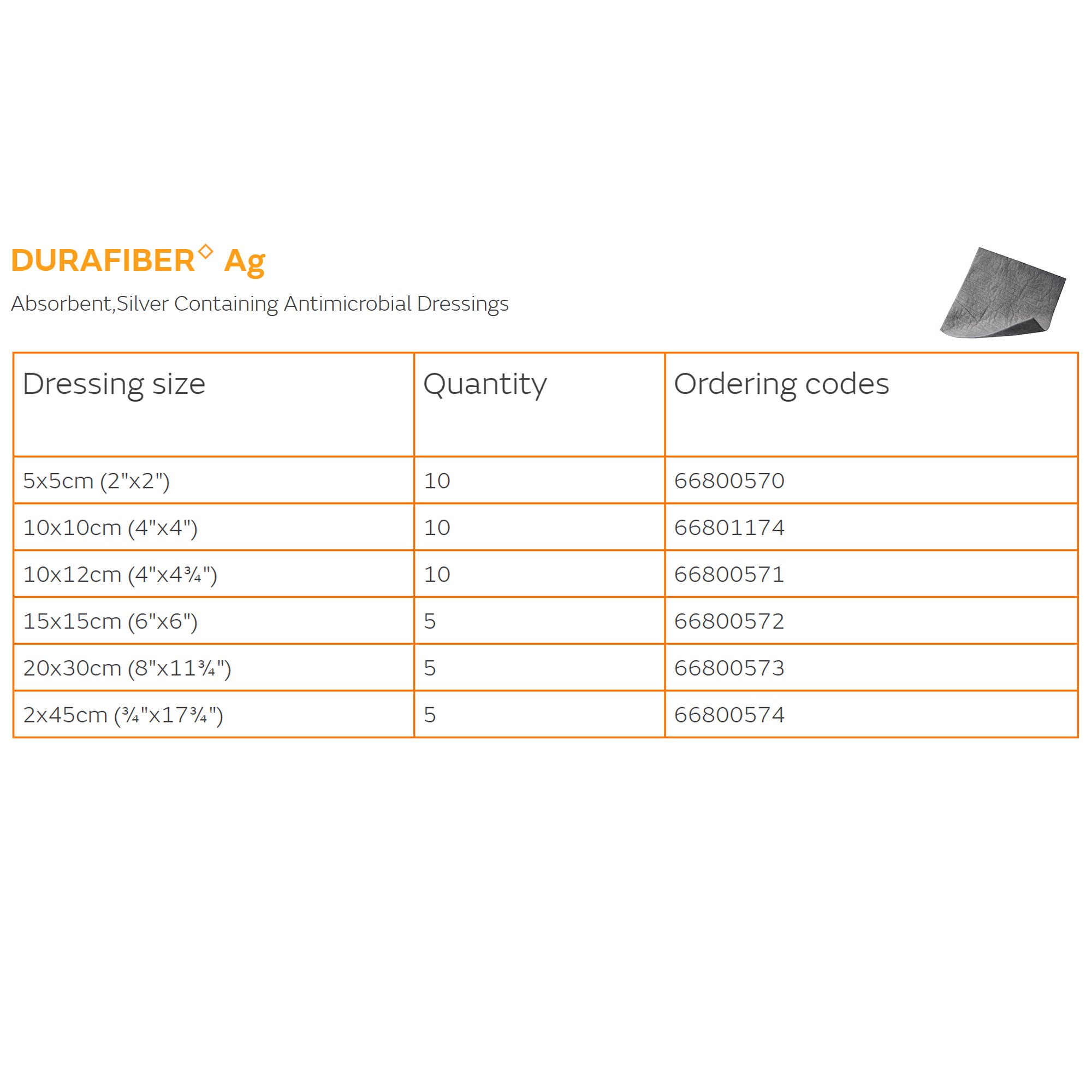 Smith & Nephew - 66801174 Durafiber Ag Silver Dressing