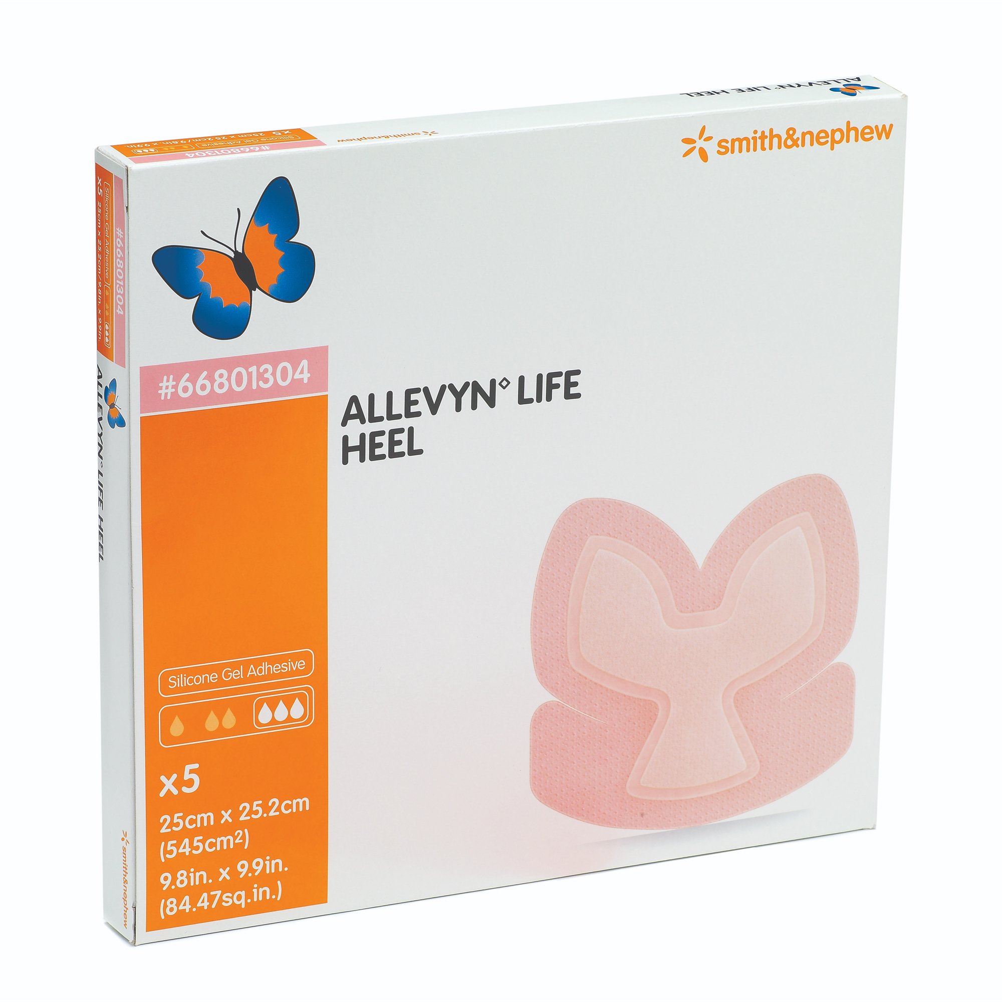 Smith & Nephew 66801304 - Allevyn Life Heel Silicone Gel Adhesive Foam Dressing, 25 x 25.2 Centimeter - 1/Each, 5/Box, 30/Case