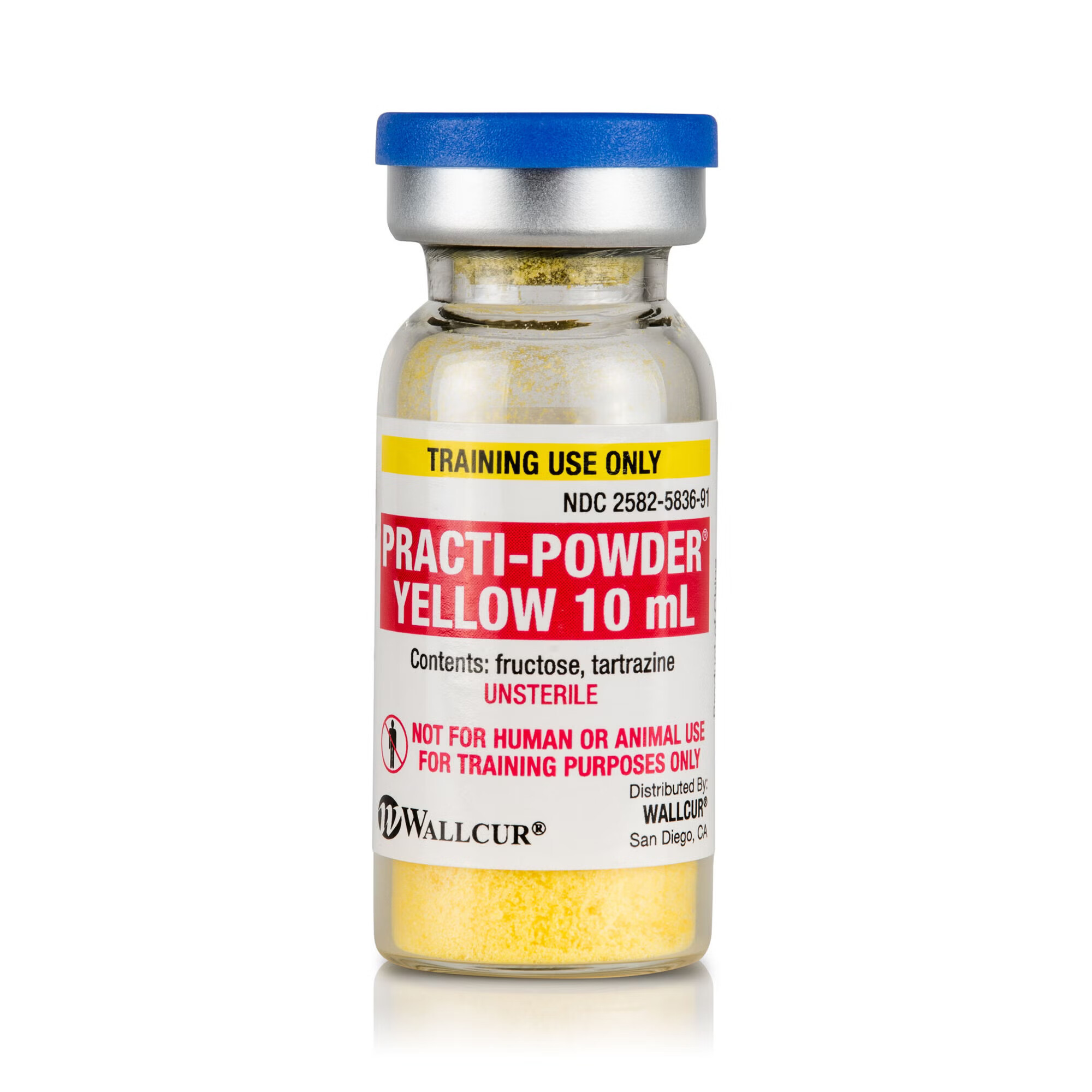 Wallcur - 402PP Clinical Training Medication Practi-Powder® Vial Yellow, Reconstituted Powder Vial 10 mL