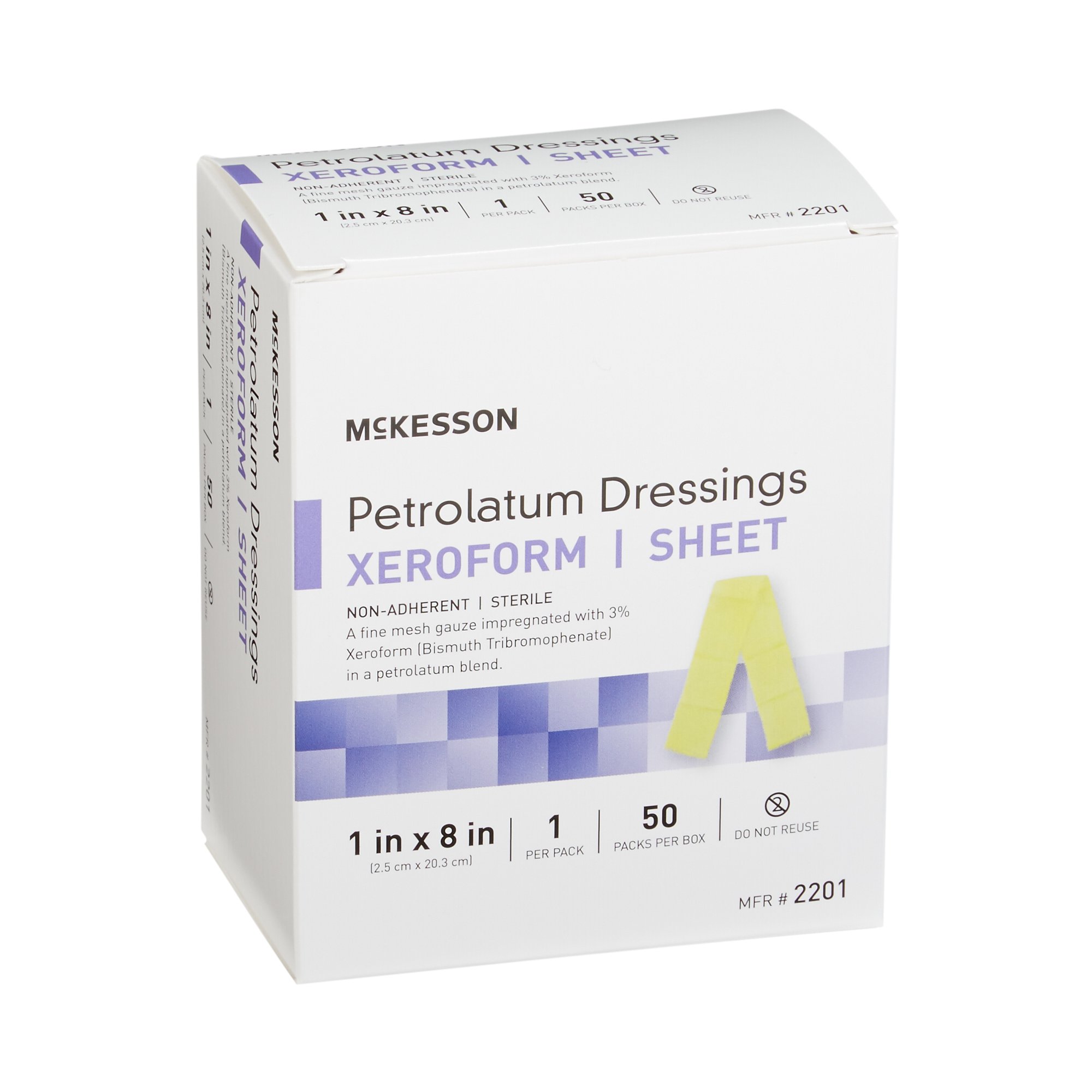 McKesson Brand 2201 - McKesson Xeroform Petrolatum Impregnated Dressing, 1 x 8 Inch - 1/Each, 50/Box, 200/Case