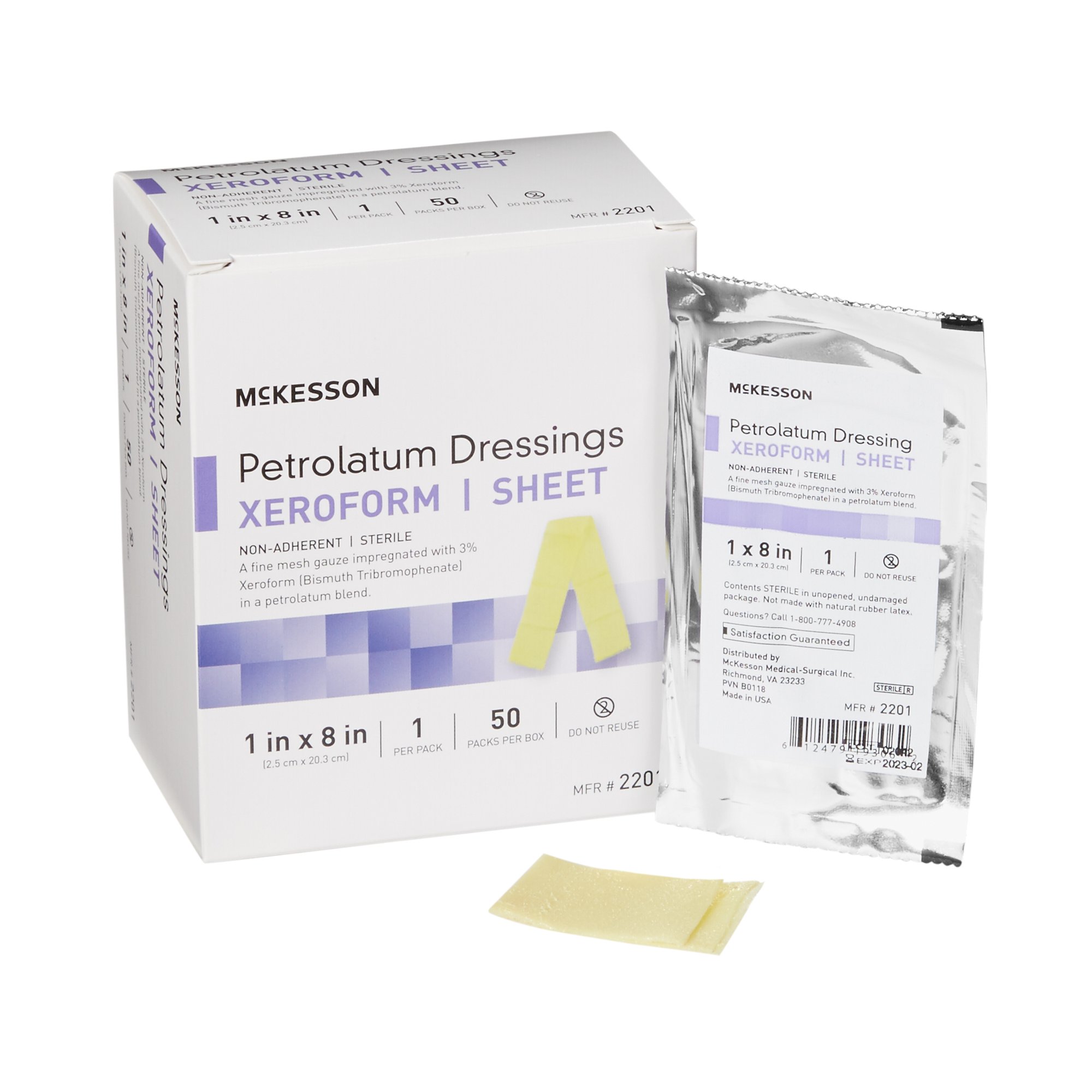 McKesson Brand 2201 - McKesson Xeroform Petrolatum Impregnated Dressing, 1 x 8 Inch - 1/Each, 50/Box, 200/Case