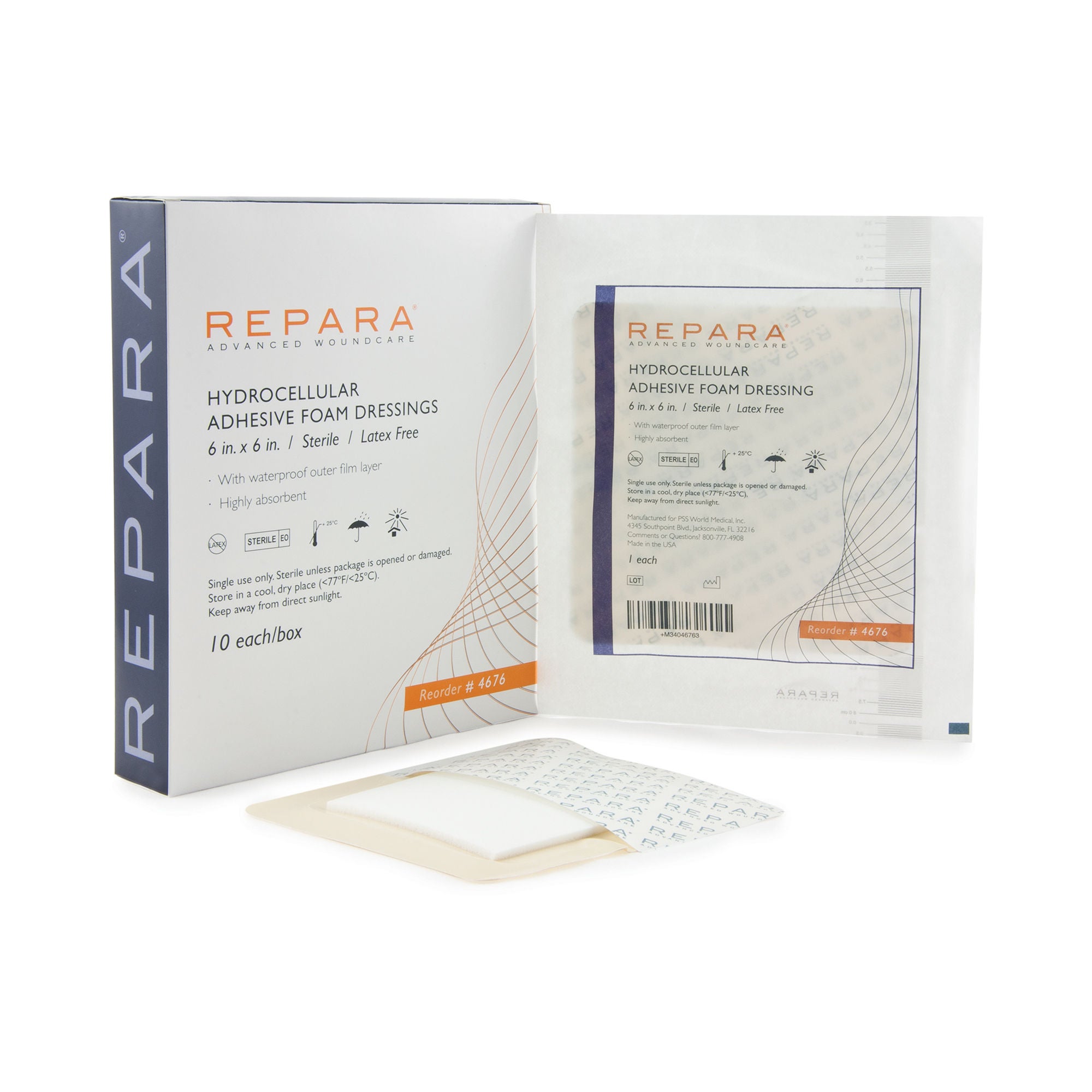 McKesson Brand - 4676 Foam Dressing REPARA® 6 X 6 Inch With Border Waterproof Film Backing Adhesive Square Sterile