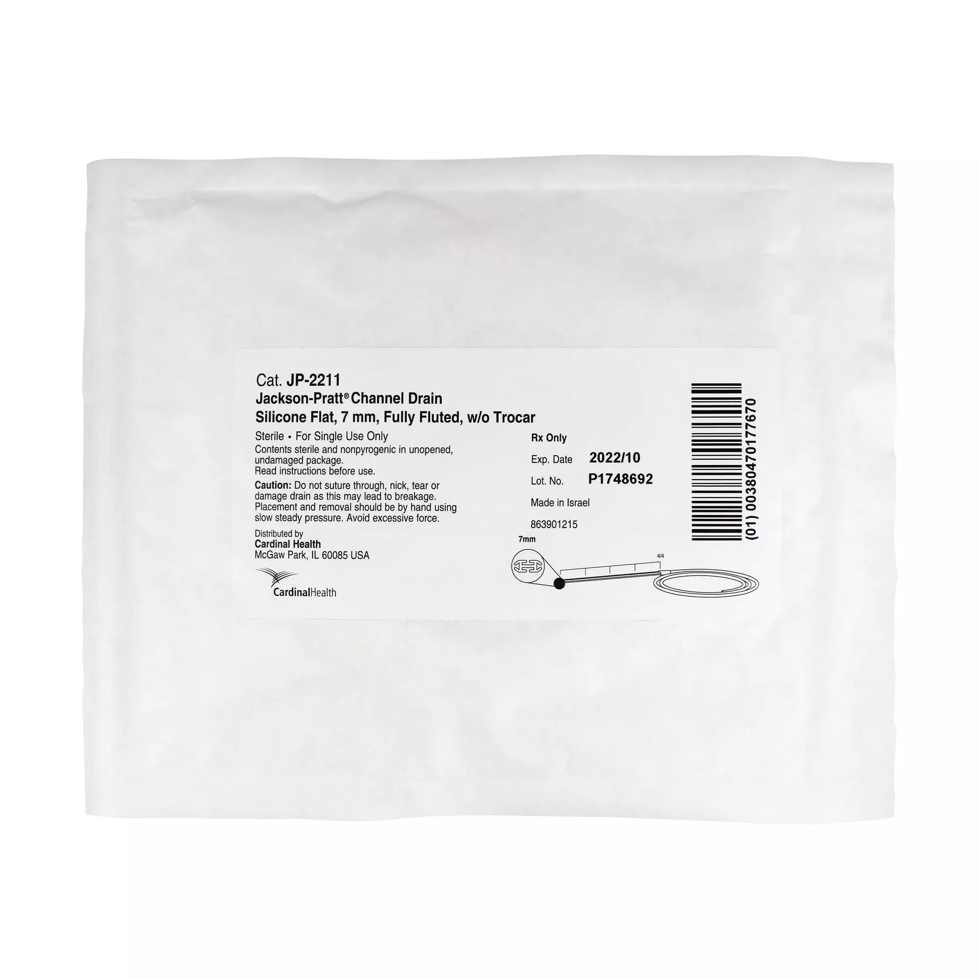 Cardinal - JP-2211 Wound Drain Tube Jackson-Pratt® Flat Type Without Trocar 4 Channel Type 21 Fr. Size Sterile