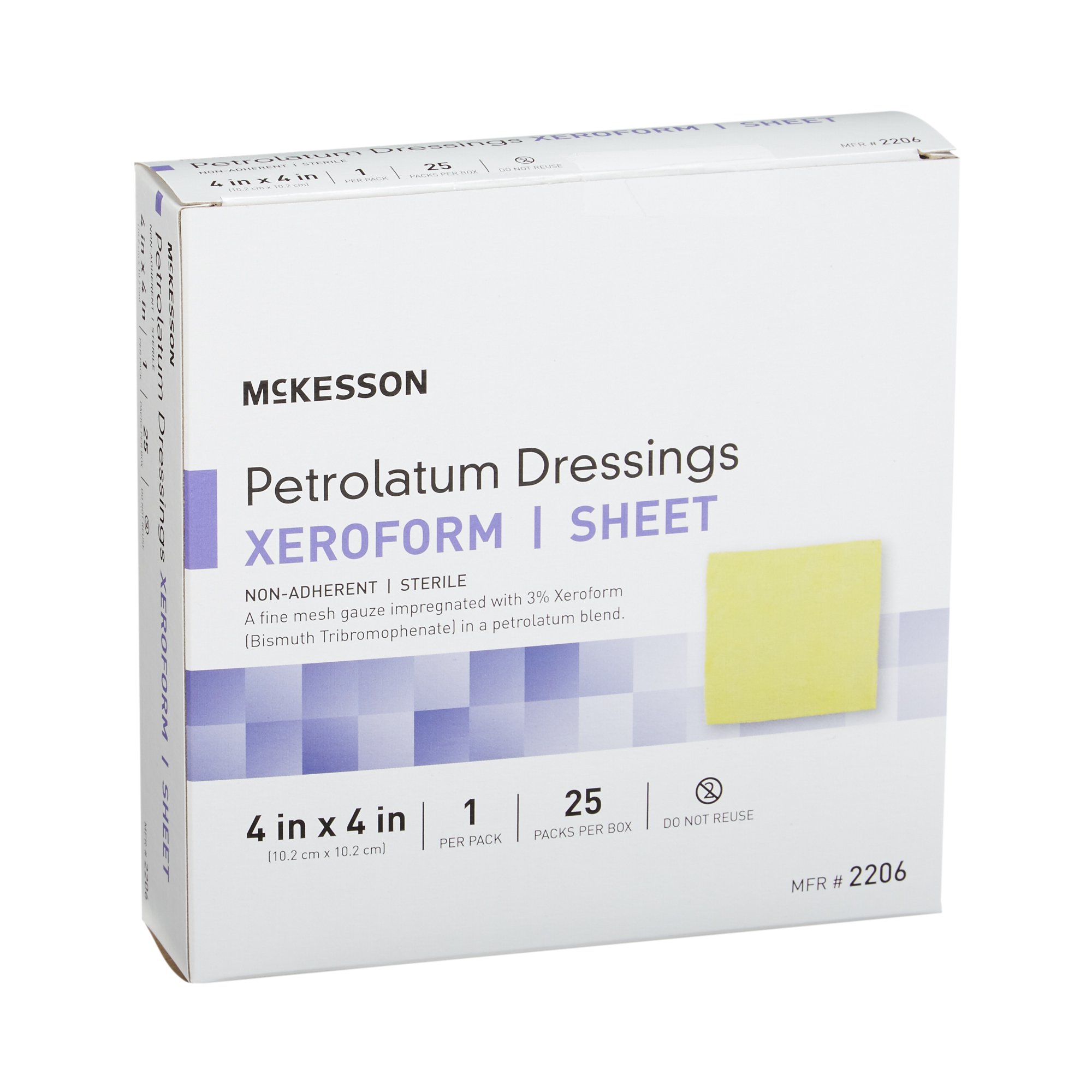 McKesson Brand 2206 - McKesson Xeroform Petrolatum Impregnated Dressing, 4 x 4 Inch - 1/Each, 25/Box, 150/Case