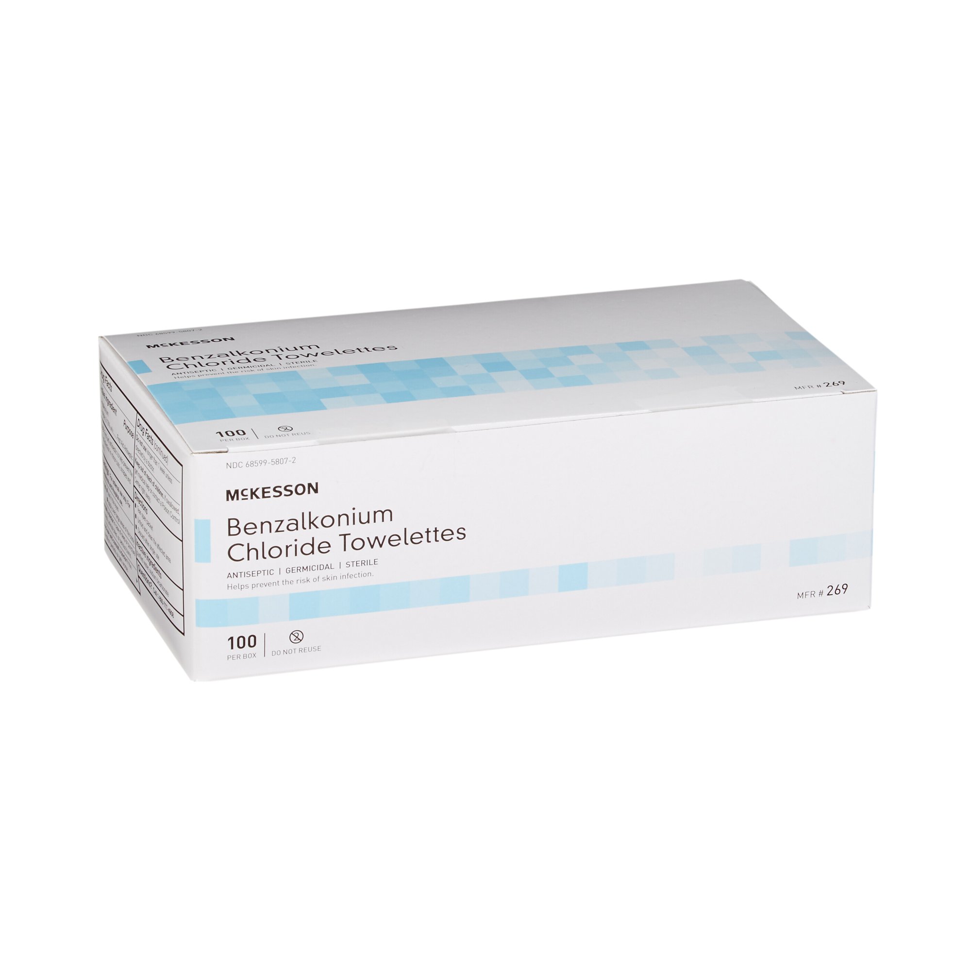 McKesson Brand 269 - McKesson Benzalkonium Chloride Antiseptic Skin Wipes - 1/Each, 100/Box, 1000/Case