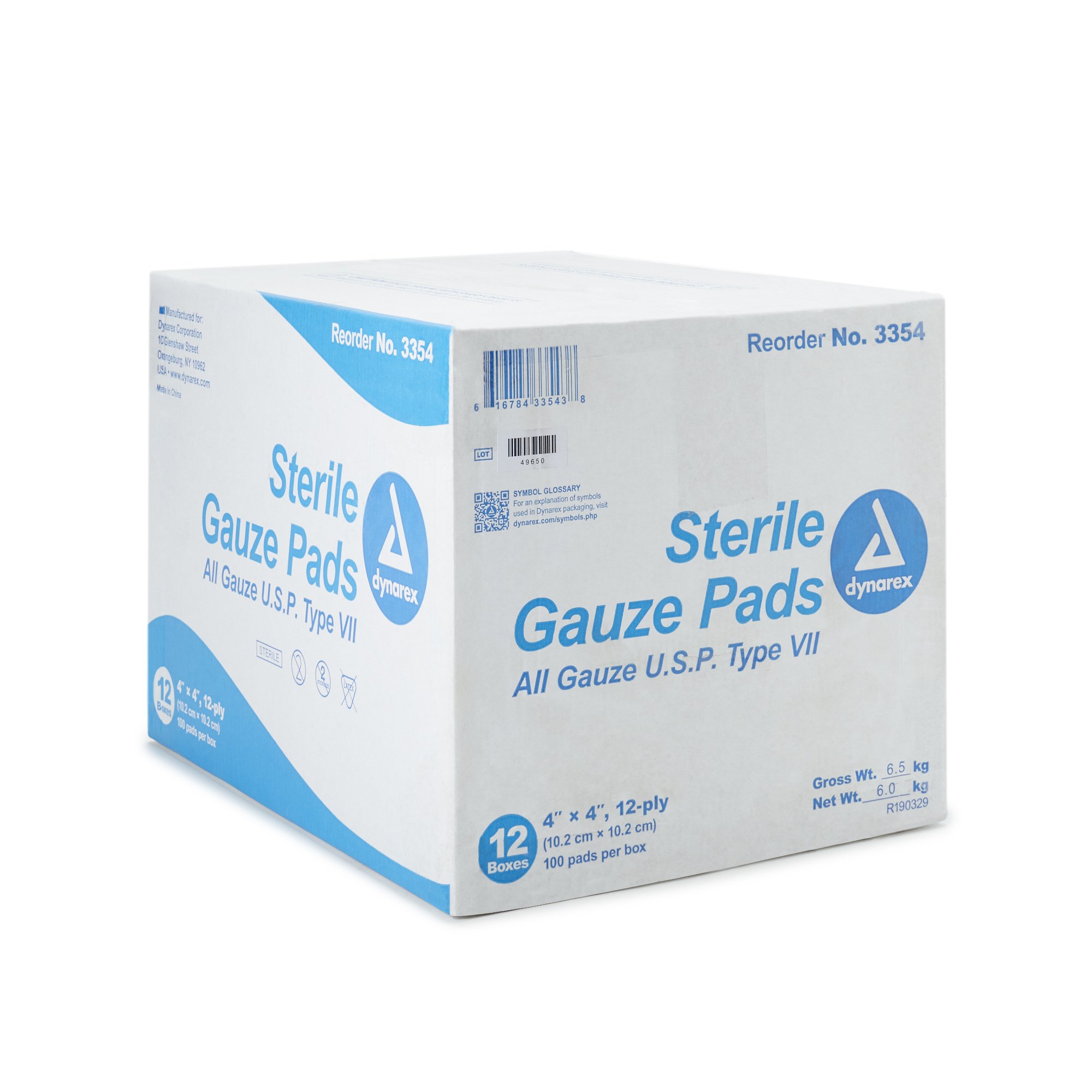 Dynarex 3354 - dynarex® Sterile Gauze Sponge, 4 x 4 Inch, 12-Ply - 1/Box, 12/Case