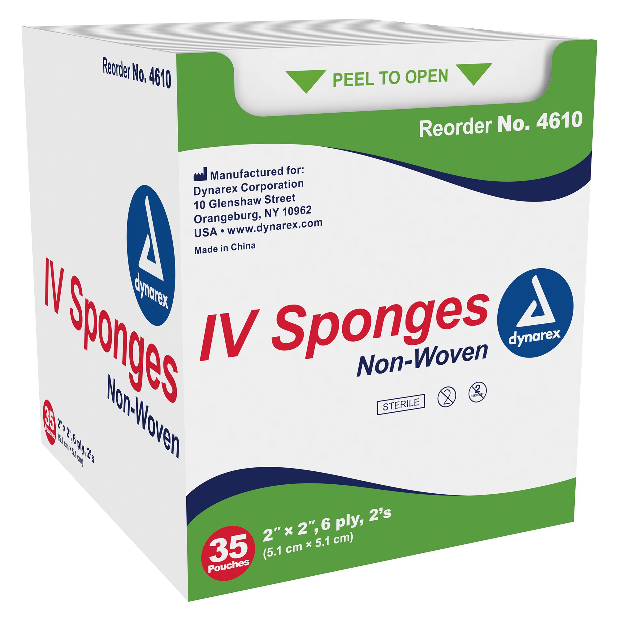 Dynarex 4610 - dynarex® I.V. Sponge, 2 x 2 inch, 6-Ply - 1/Box, 20/Case