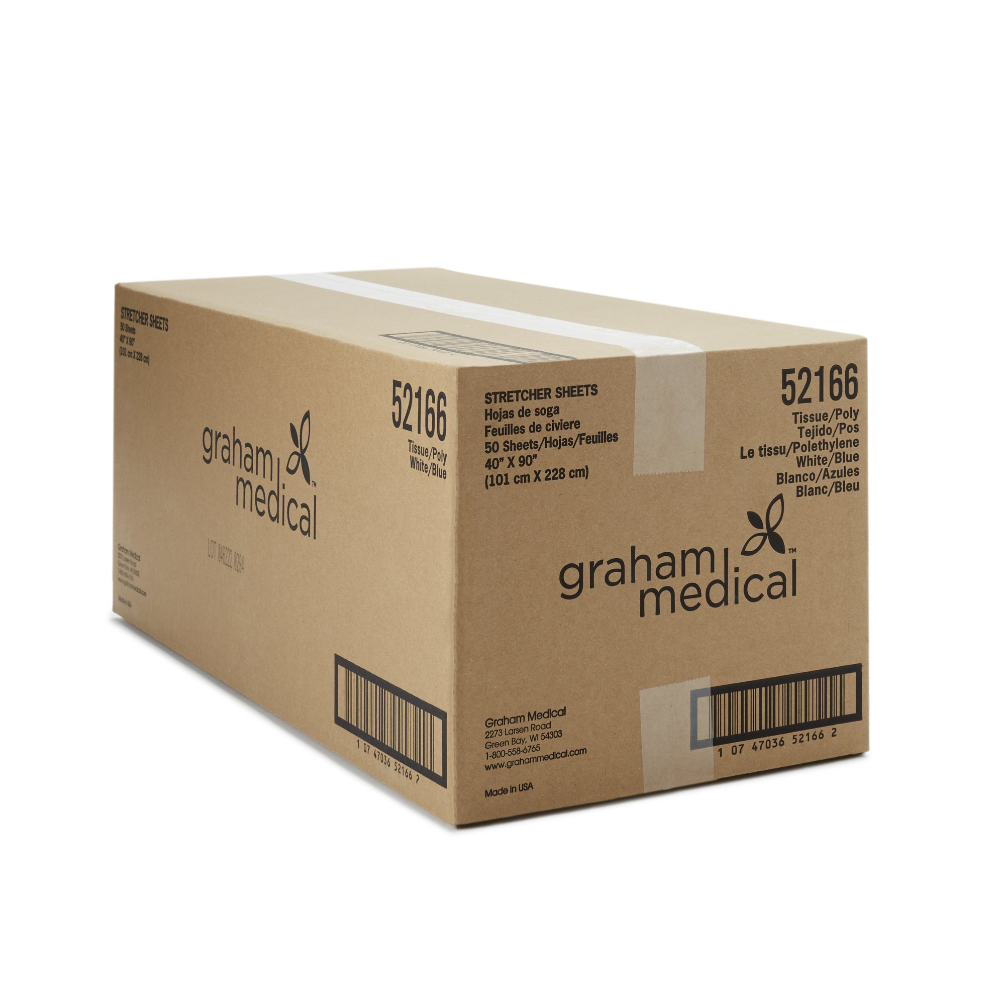 Graham Medical Products 52166 - Graham Medical Blue / White Flat Stretcher Sheet, 40 x 90 Inch - 50/Case