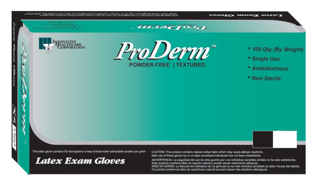 Innovative Healthcare Corp - 155350 Exam Glove ProDerm™ 155 Series X-Large 100 per Box NonSterile Latex Standard Cuff Length Fully Textured White Not Rated