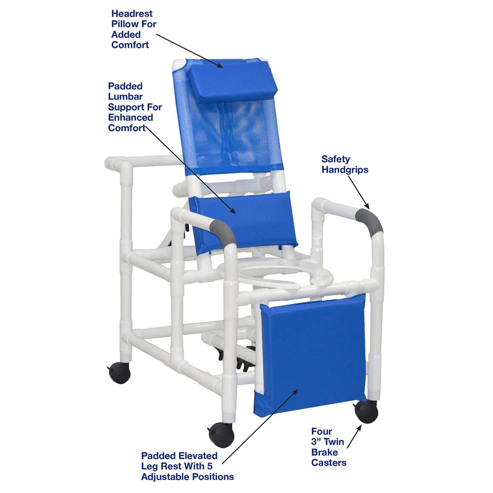 MJM International - 193 Shower Chair MJM International Fixed Arms PVC Frame Reclining Mesh Backrest 24 Inch Seat Width 325 lbs. Weight Capacity