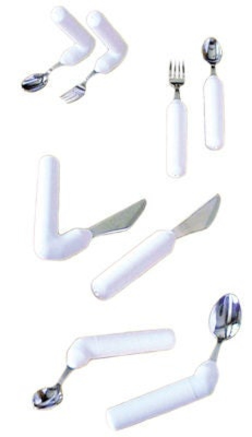 Fabrication Enterprises - 61-0057R Teaspoon Comfort Grip Right Handed Silver / White Vinyl-Coated / Stainless Steel