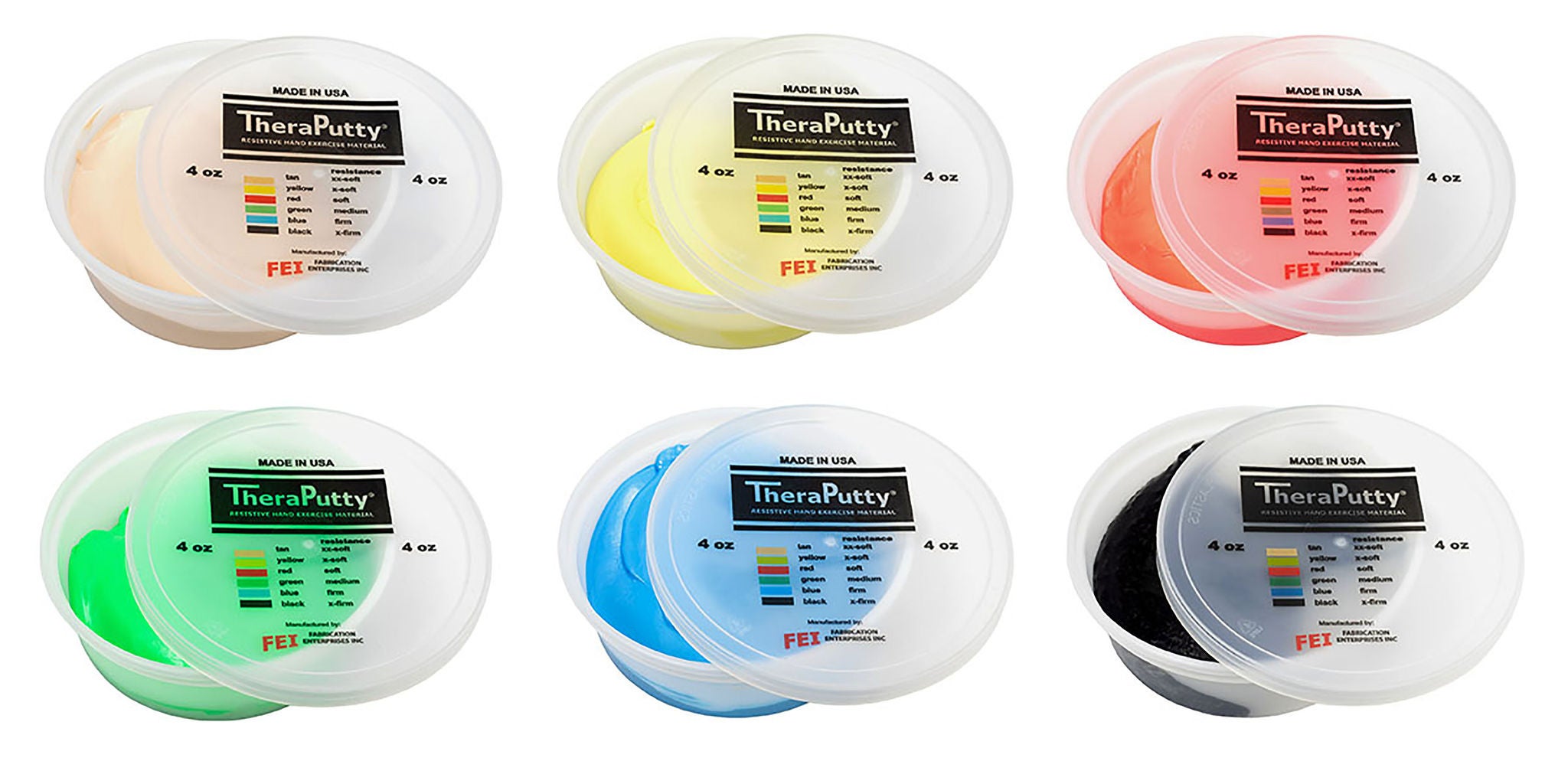 Fabrication Enterprises - 10-1482 Therapy Putty Set CanDo® TheraPutty® 2X-Soft / X-Soft / Soft / Medium / Firm / X-Firm 6 X 4 oz.