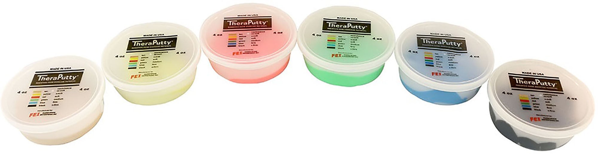 Fabrication Enterprises - 10-1482 Therapy Putty Set CanDo® TheraPutty® 2X-Soft / X-Soft / Soft / Medium / Firm / X-Firm 6 X 4 oz.
