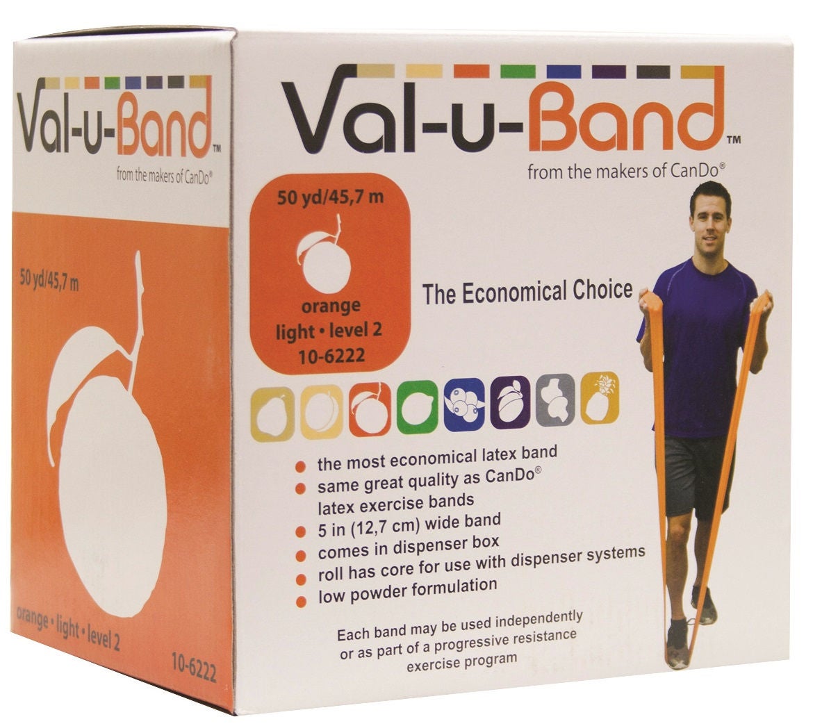 Fabrication Enterprises - 10-6222 Exercise Resistance Band Val-u-Band® Low Powder Orange 5 Inch X 50 Yard Level 2 Resistance