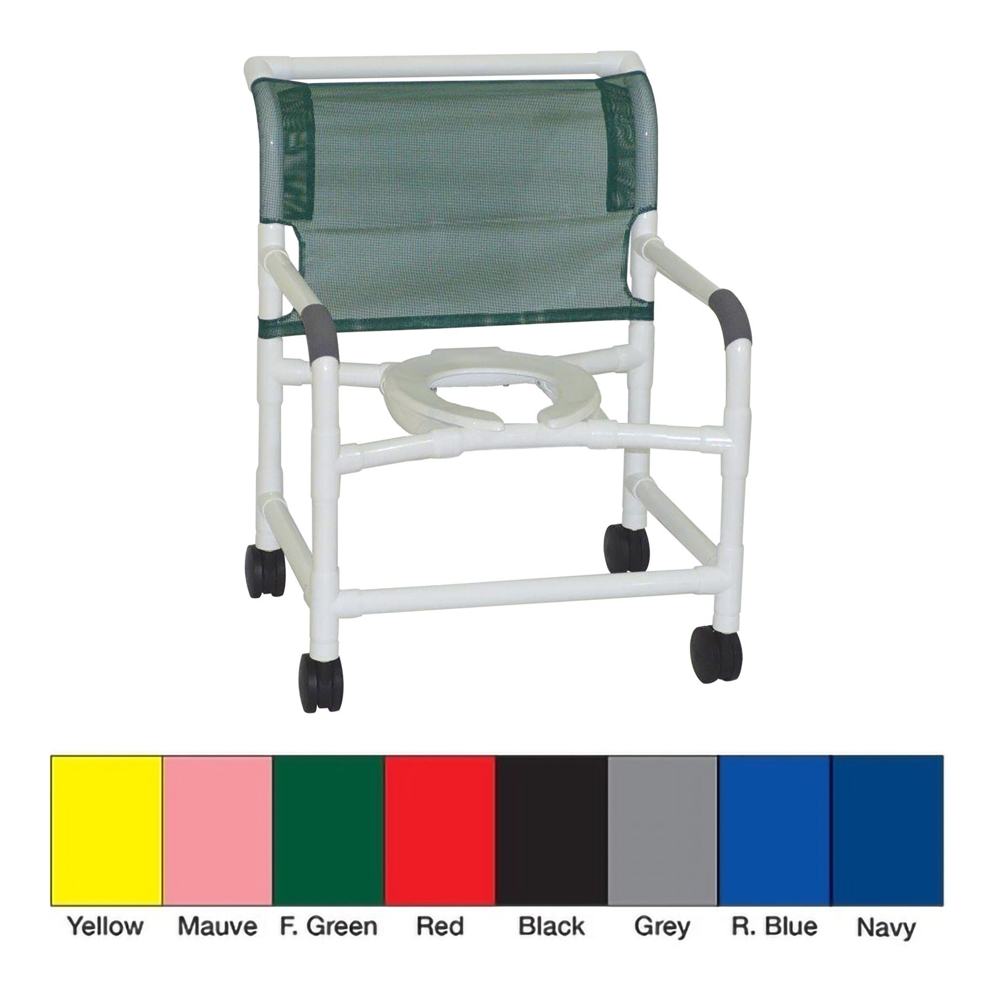 MJM International - 126-4-NB-NC Shower Chair MJM International Fixed Arms PVC Frame Mesh Backrest with Pushbar 26 Inch Seat Width 425 lbs. Weight Capacity