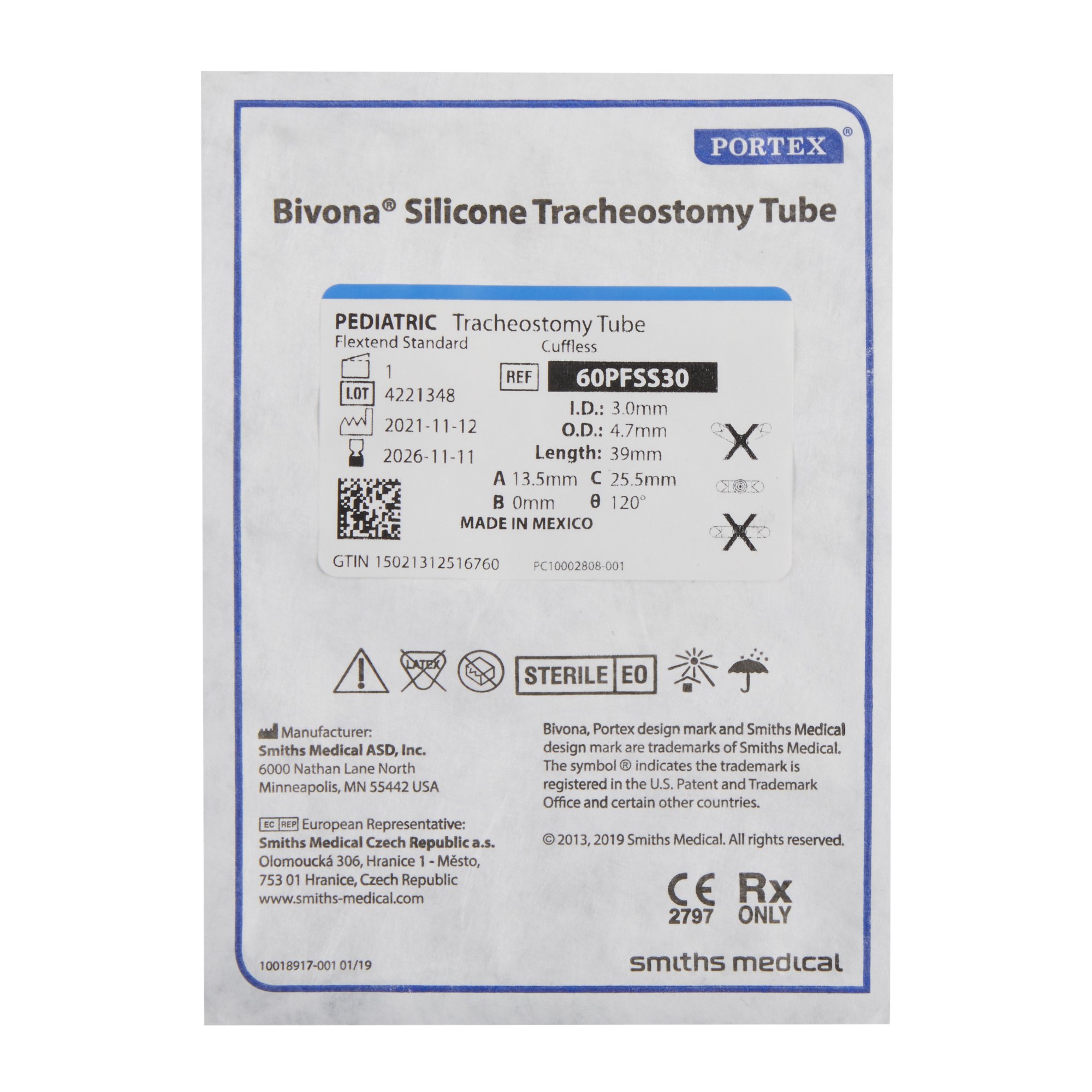 Bivona FlexTend Uncuffed Tracheostomy Tube 60PFSS30 by ICU Medical FKA Smiths Medical