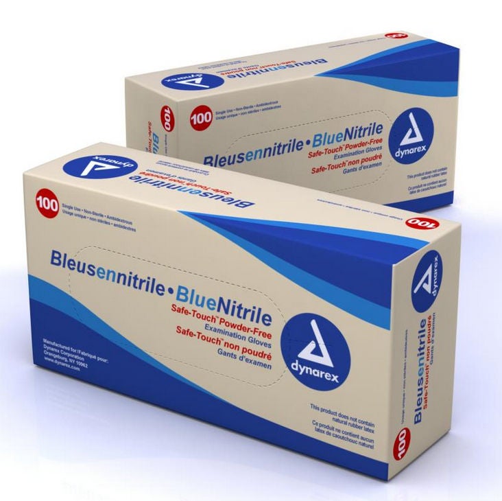Dynarex - 2514 Exam Glove Safe-Touch™ X-Large 100 per Box NonSterile Nitrile Standard Cuff Length Textured Fingertips Blue Not Rated
