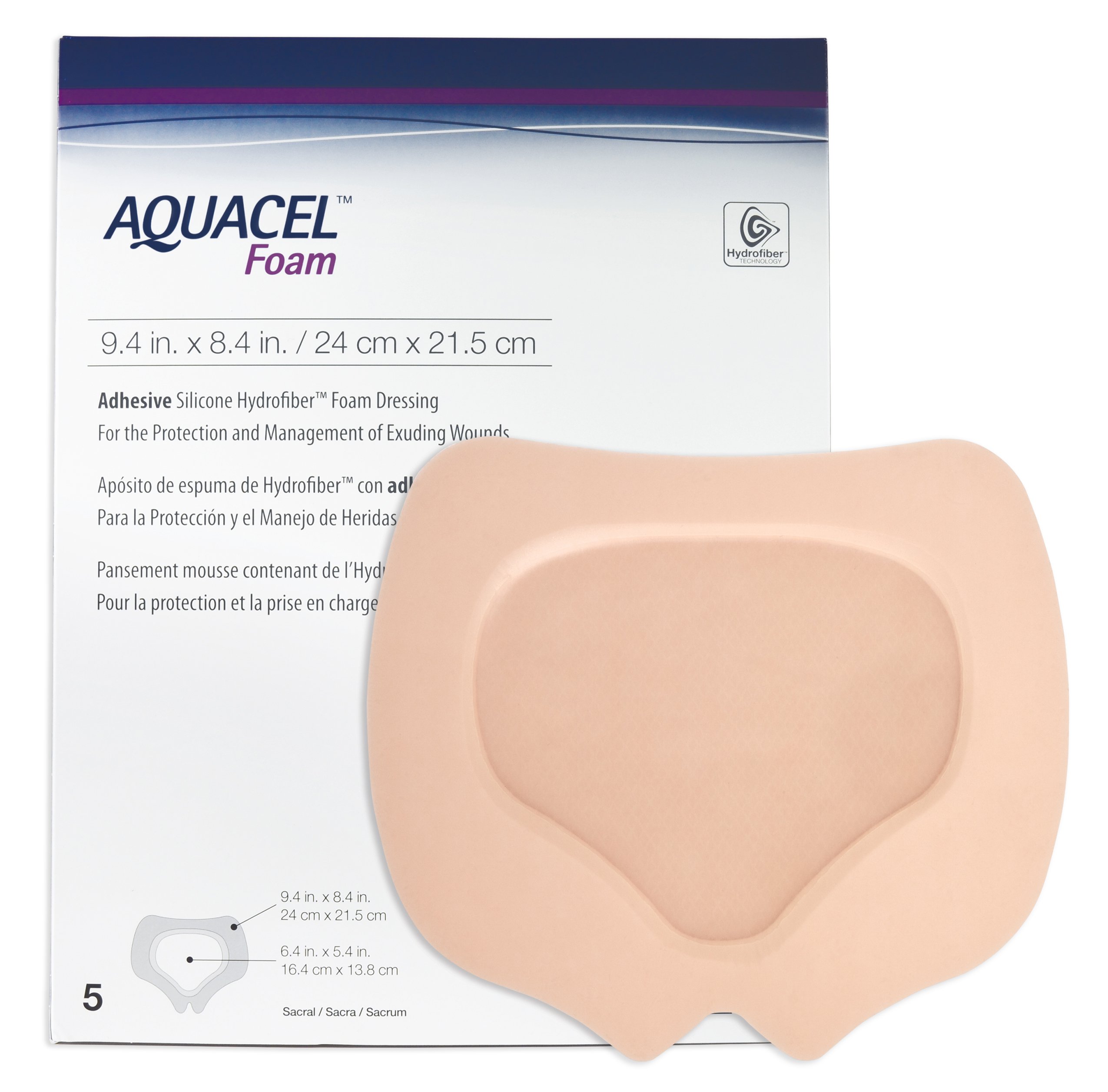 ConvaTec 420828 - Aquacel® Silicone Adhesive with Border Silicone Foam Dressing, 8 x 9 Inch - 1/Each, 5/Box