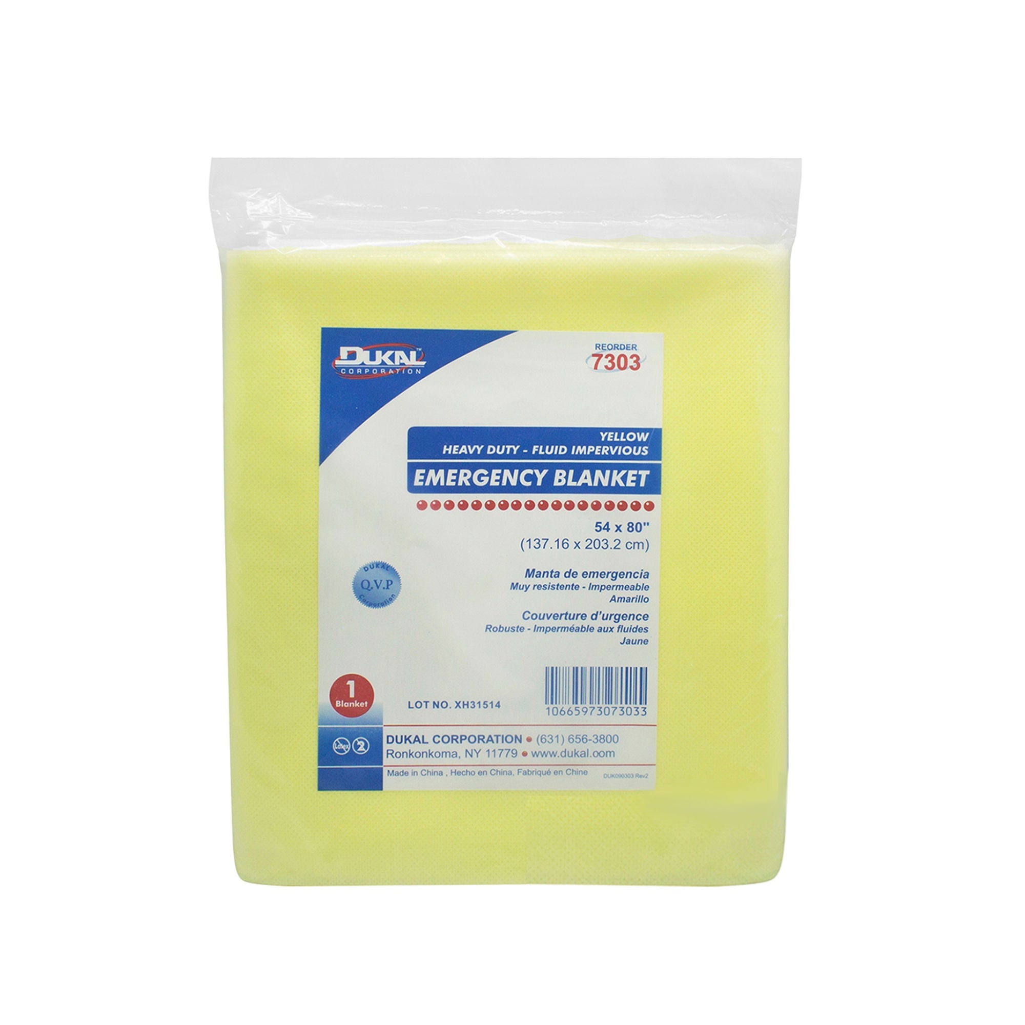 Dukal - 7303 Emergency Blanket Dukal 54 X 80 Inch Poly Coated Spunbond Yellow