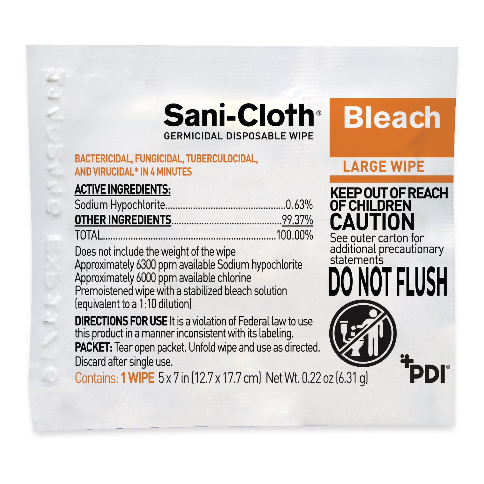 Professional Disposables H58195 - Sani-Cloth® Bleach Germicidal Large Disinfectant Wipes, 5 x 7 Inch - 40/Pack, 400/Case