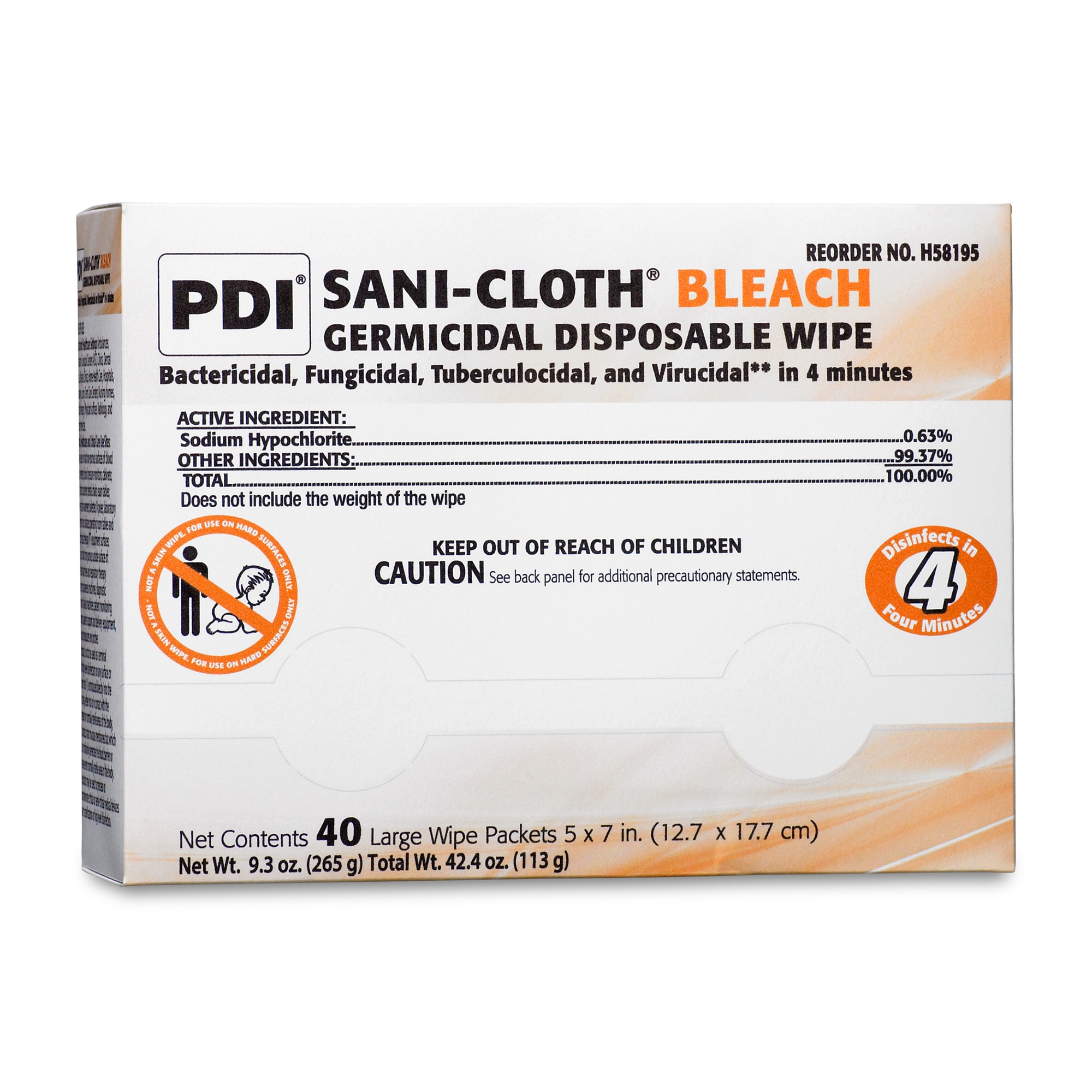 Professional Disposables - H58195 Sani-Cloth® Bleach Germicidal Large Disinfectant Wipes