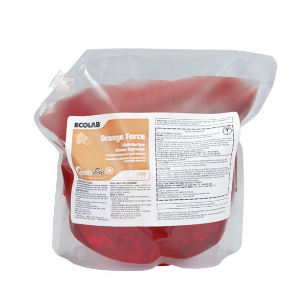 Ecolab - 6121038 Surface Cleaner / Degreaser Orange Force™ Nonabrasive Oasis Pro™ Integrated Dispensing System Liquid Concentrate 2 Liter Bag Orange Scent NonSterile
