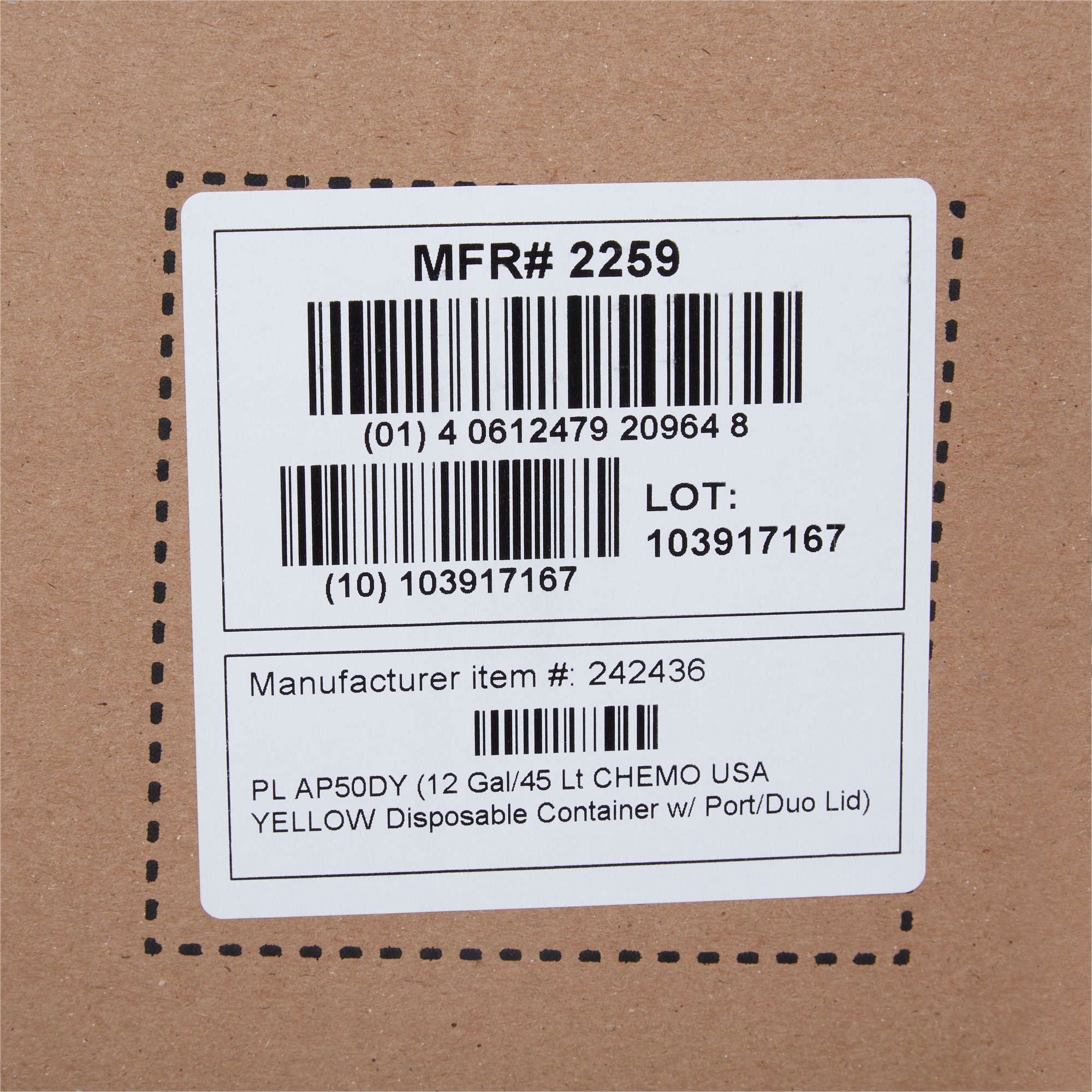 McKesson Brand 2259 - McKesson Prevent® Chemotherapy Sharps Container, 12 Gal., 20.8 x 17.3 x 13 Inch - 1/Each, 8/Case