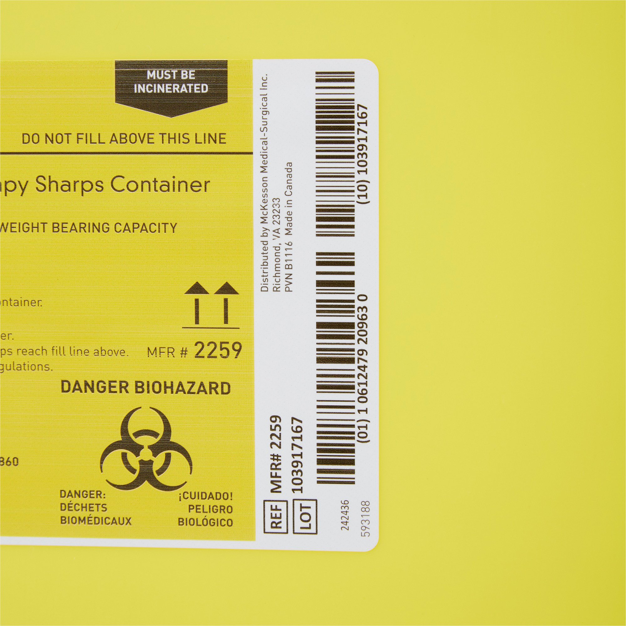McKesson Brand 2259 - McKesson Prevent® Chemotherapy Sharps Container, 12 Gal., 20.8 x 17.3 x 13 Inch - 1/Each, 8/Case