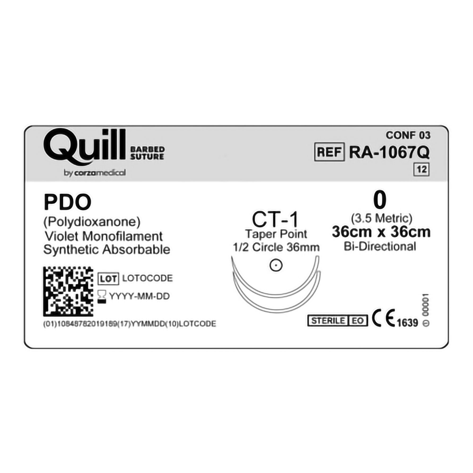 Surgical Specialties - RA-1067Q Absorbable Quill Barbed Suture with Needle Quill™ Polydioxanone CT-1 1/2 Circle Taper Point Needle Size 0 Barbed Monofilament