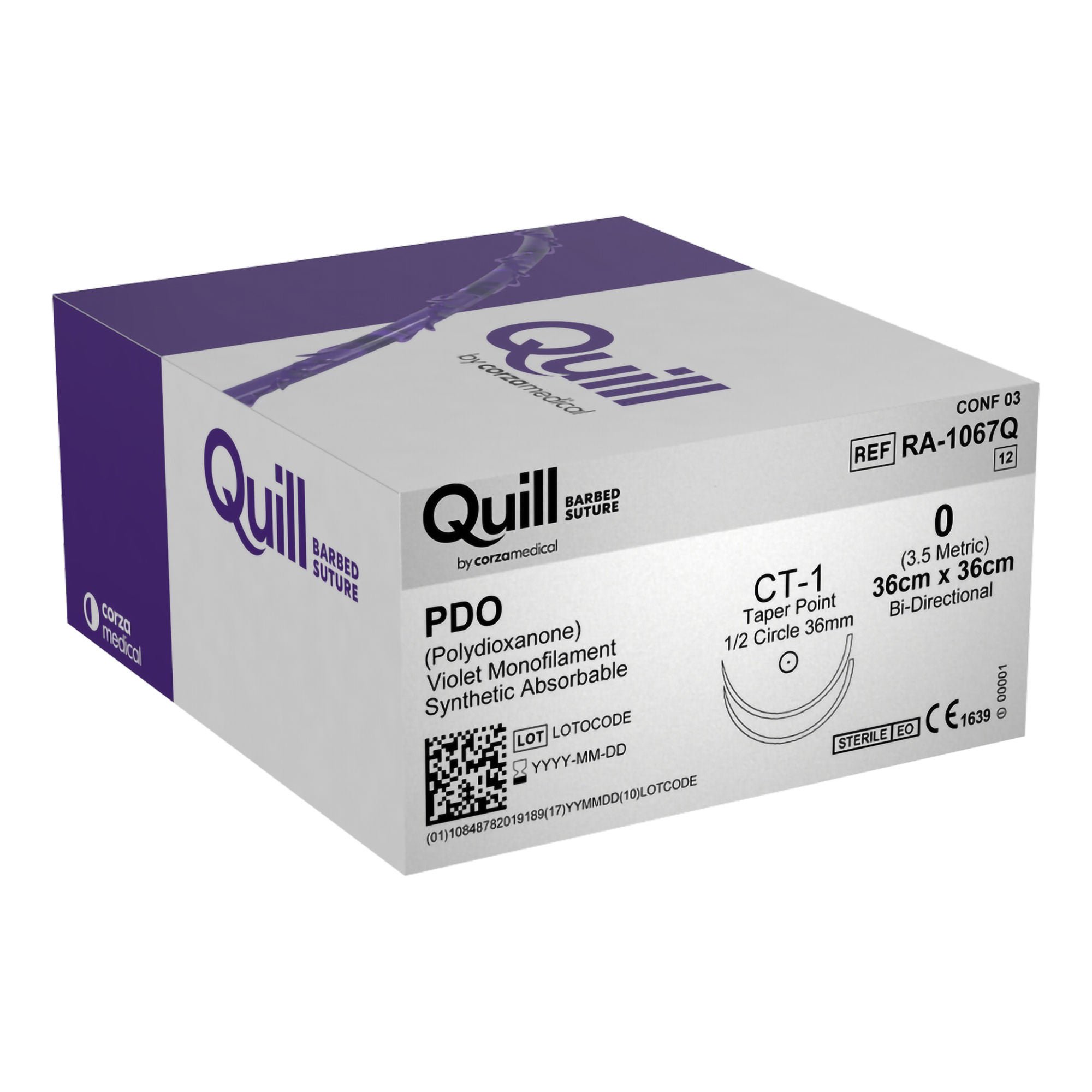 Surgical Specialties - RA-1067Q Absorbable Quill Barbed Suture with Needle Quill™ Polydioxanone CT-1 1/2 Circle Taper Point Needle Size 0 Barbed Monofilament