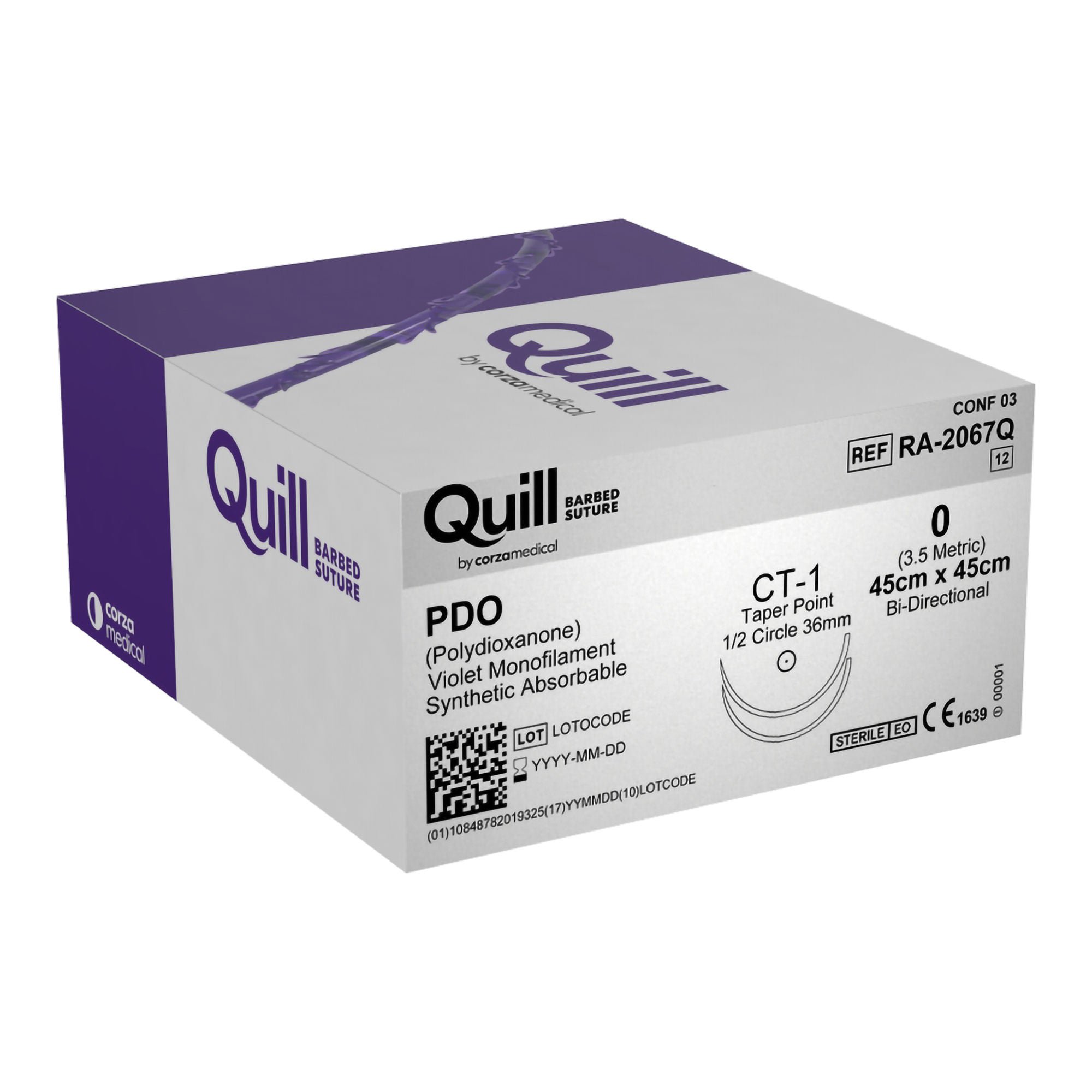 Surgical Specialties - RA-2067Q Absorbable Quill Barbed Suture with Needle Quill™ Polydioxanone CT-1 1/2 Circle Taper Point Needle Size 0 Barbed Monofilament