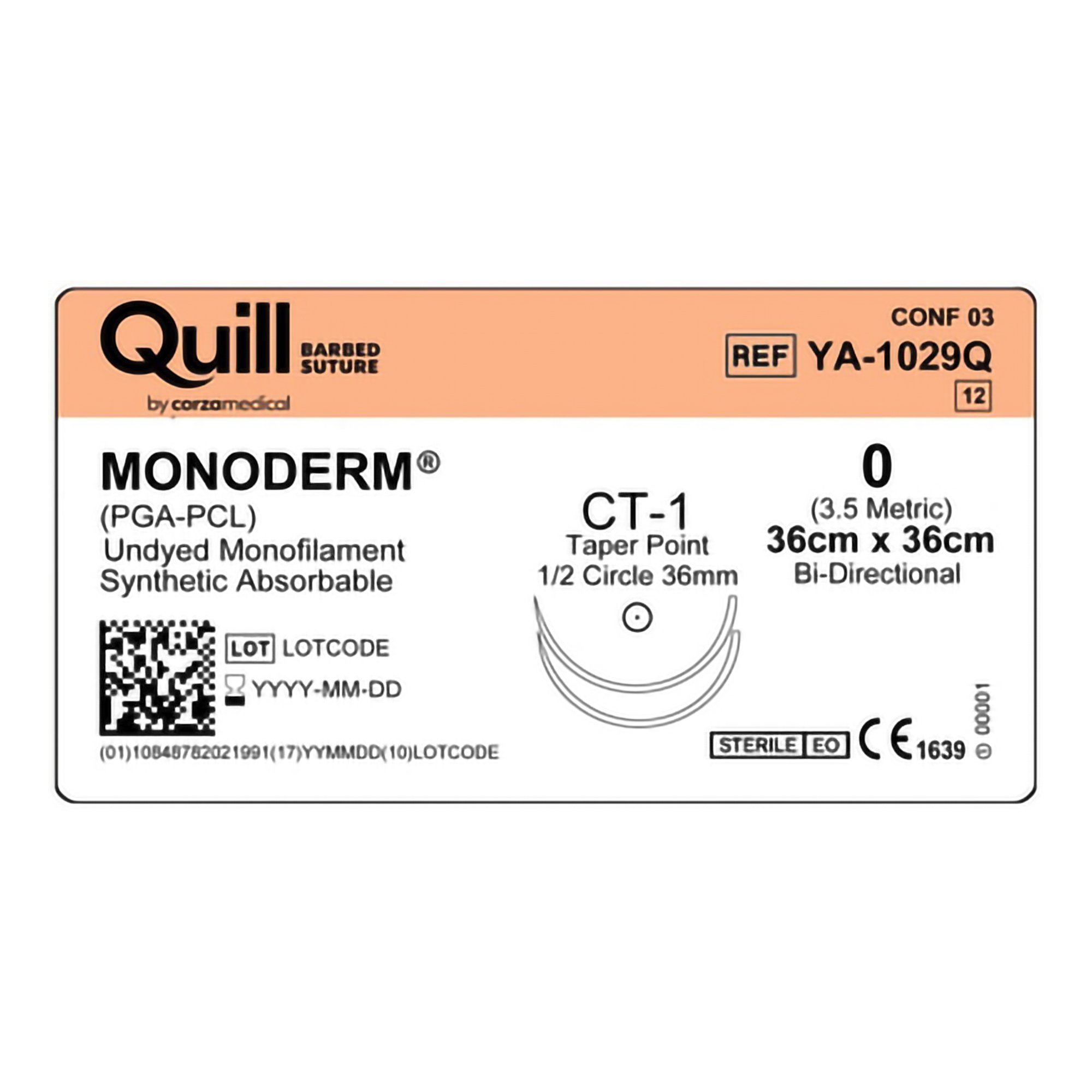 Surgical Specialties YA-1029Q - Quill™ Knotless Tissue-Closure Device, Monoderm™ Suture with Needle - 1/Box