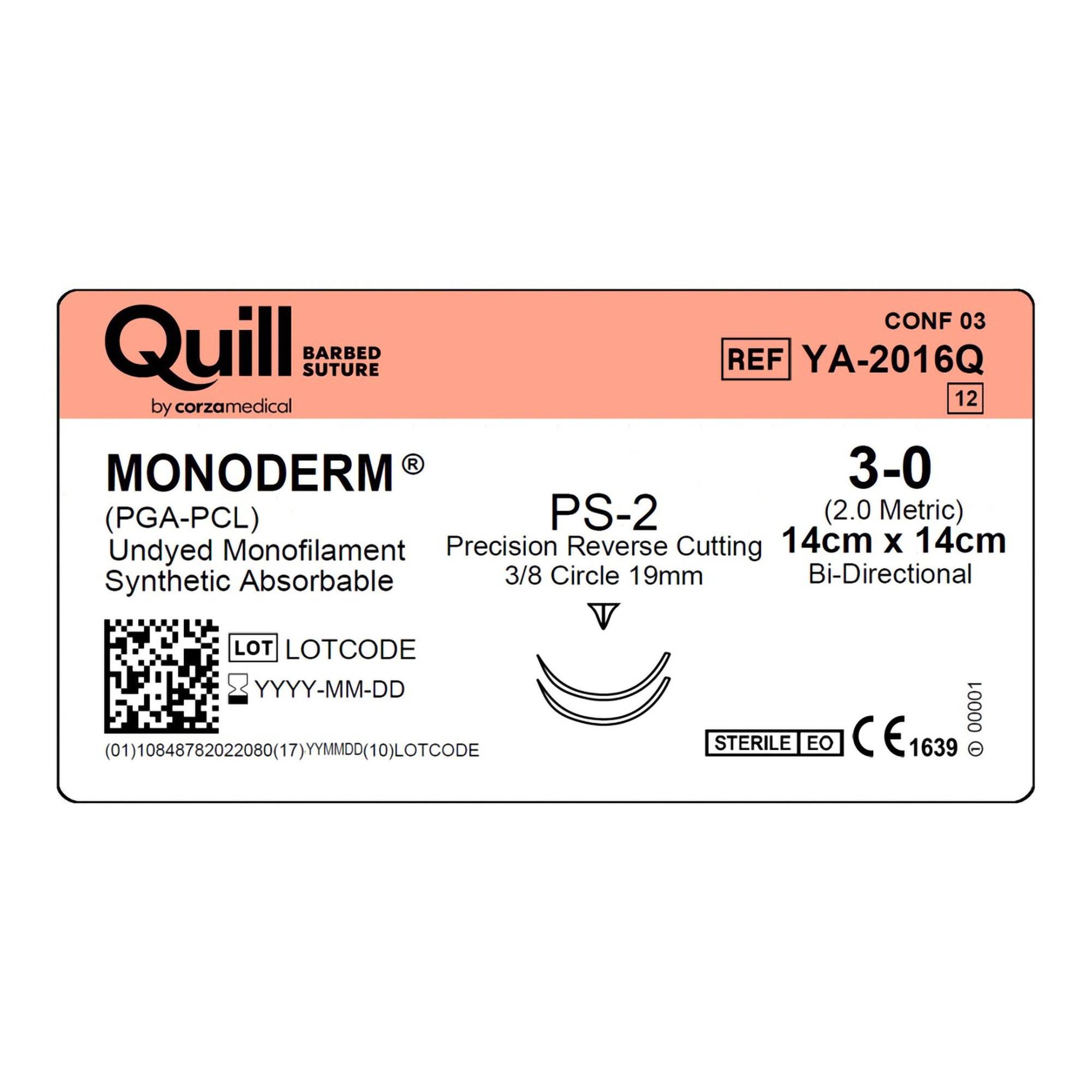 Surgical Specialties YA-2016Q - Quill™ Knotless Tissue-Closure Device, Monoderm™ Suture with Needle - 1/Box