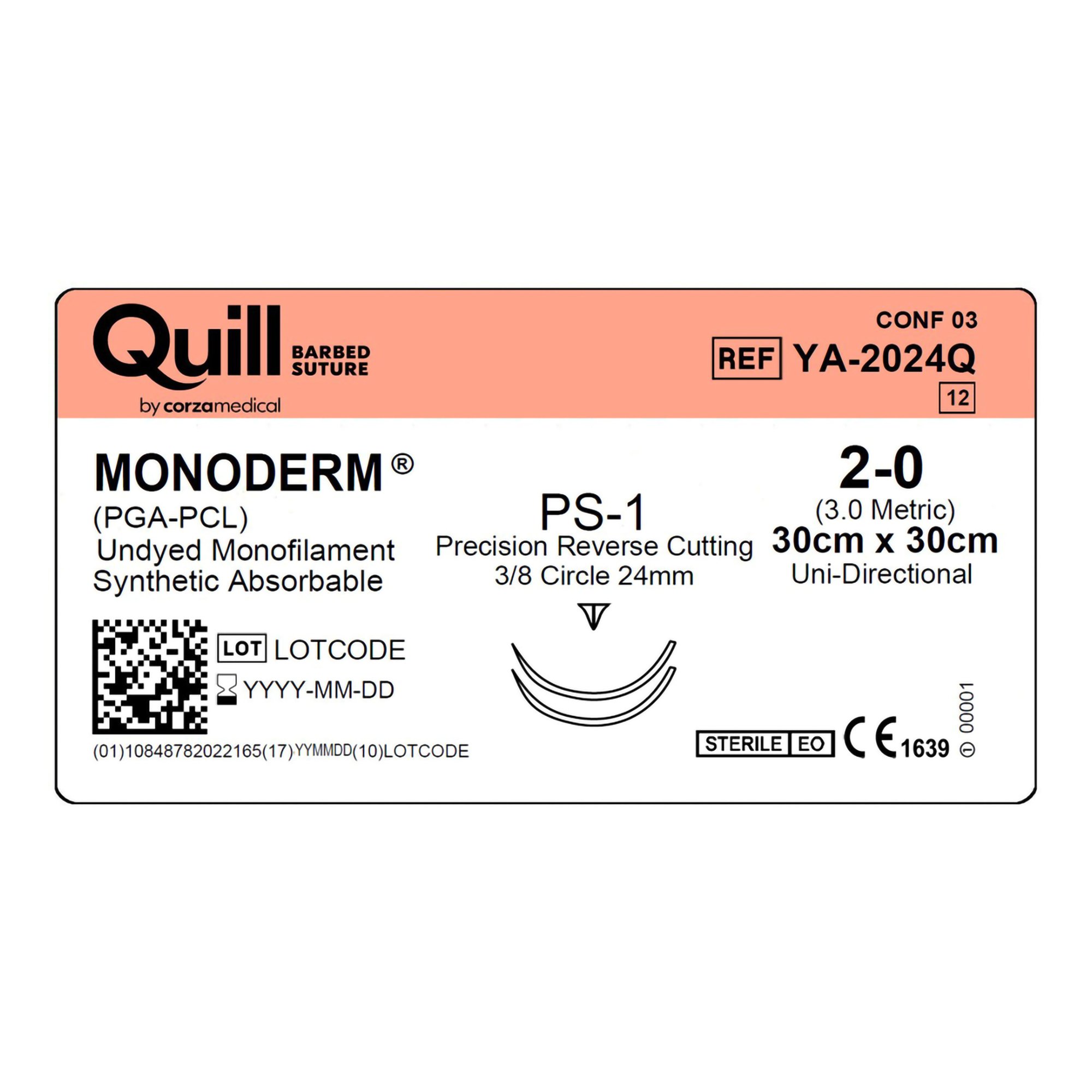 Surgical Specialties YA-2024Q - Quill™ Knotless Tissue-Closure Device, Monoderm™ Suture with Needle - 1/Box