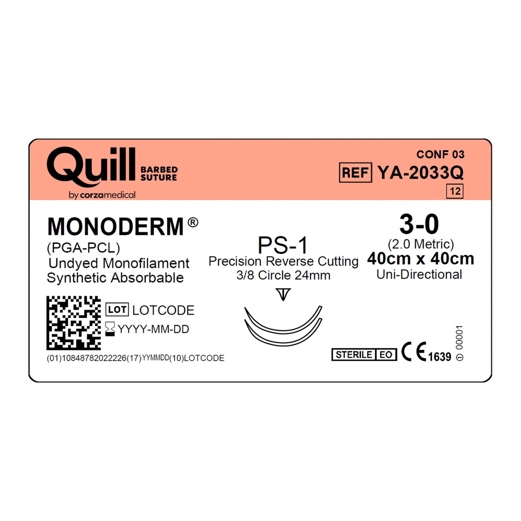 Surgical Specialties YA-2033Q - Quill™ Knotless Tissue-Closure Device, Monoderm™ Suture with Needle - 1/Box