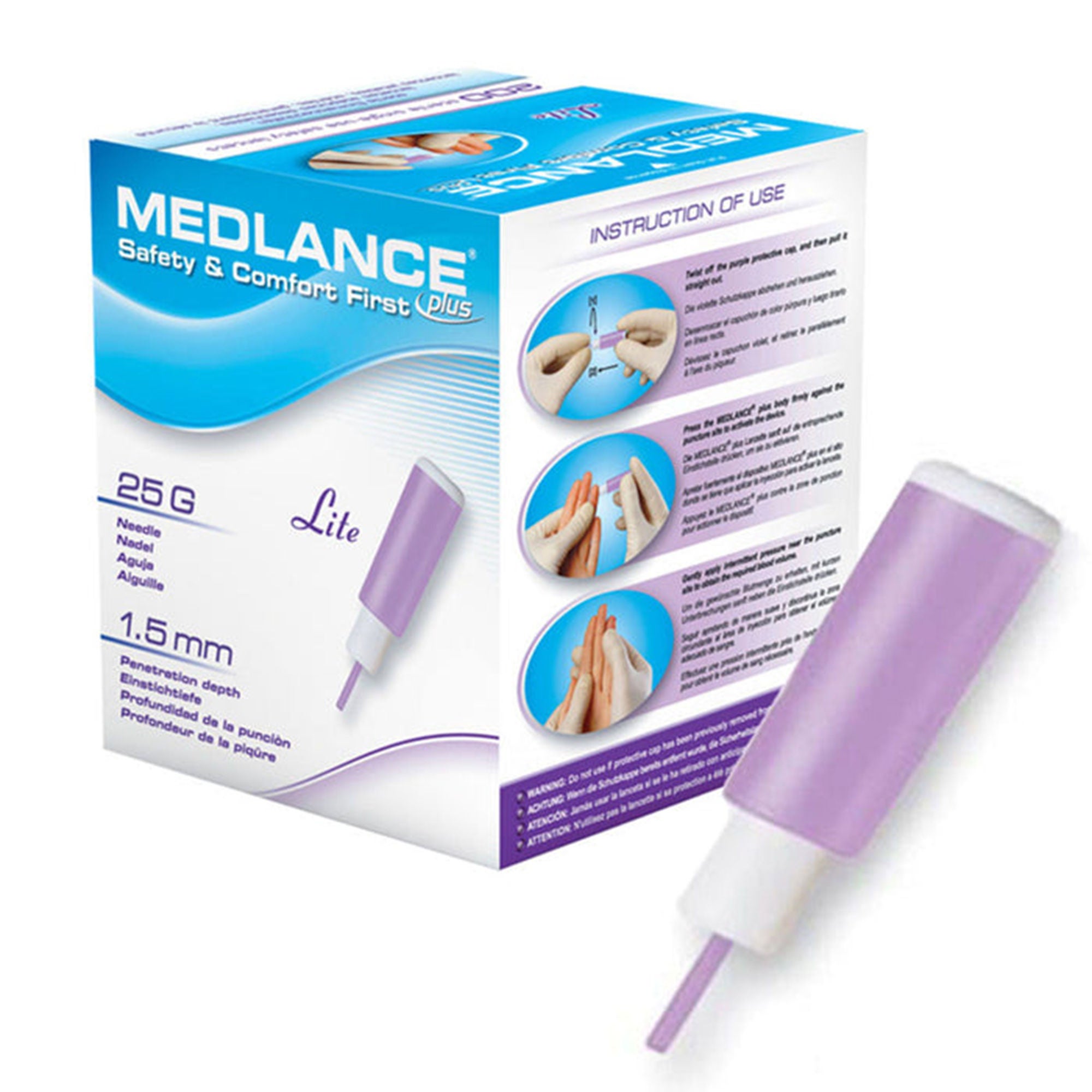 Links Medical - BG-L200-25 Safety Lancet Medlance® 25 Gauge Safety Puncture Control Push Button Activation Finger