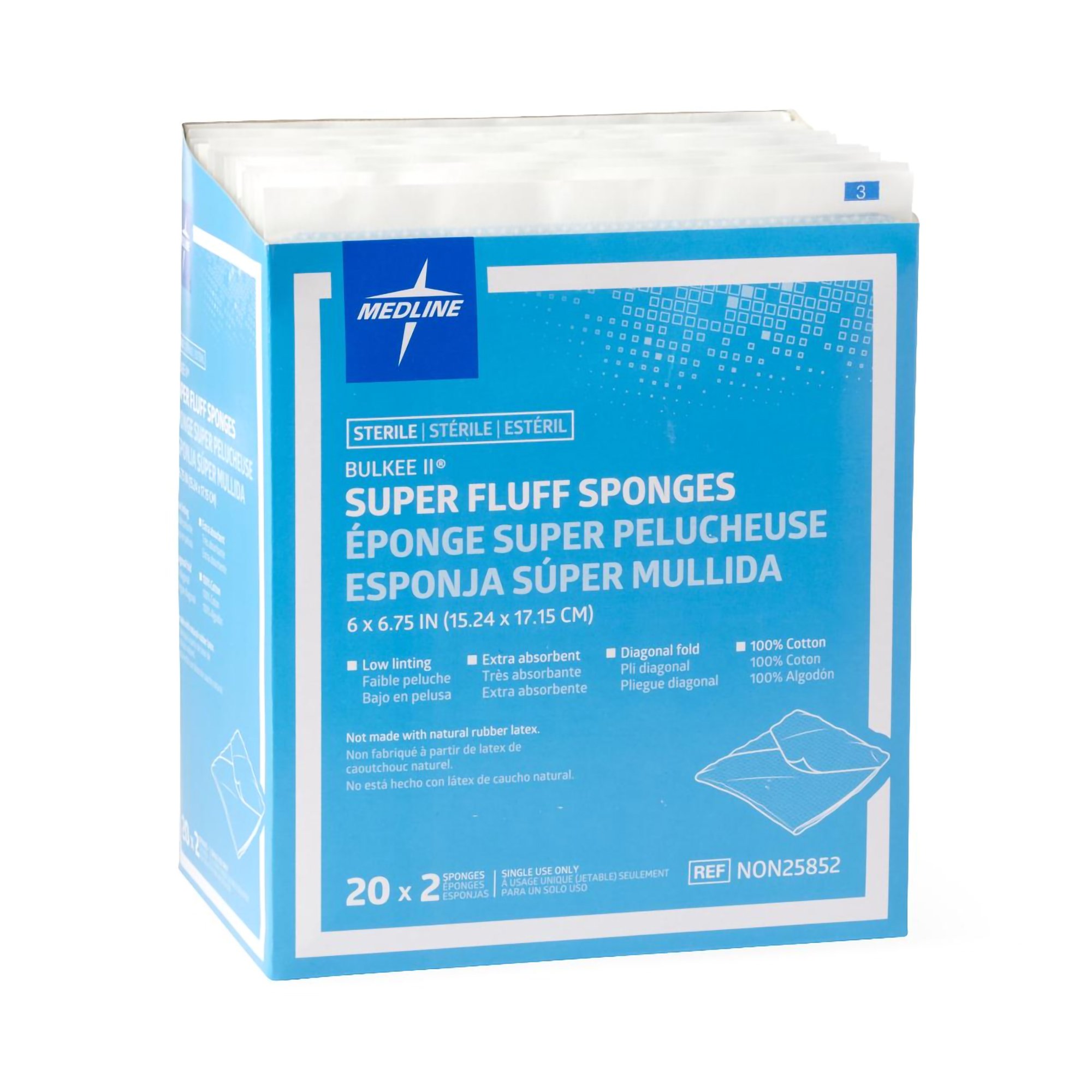 Medline NON25852 - Bulkee® Sterile Fluff Dressing, 6 x 6-3/4 Inch, 6-Ply - 1/Pack, 20/Box, 240/Case