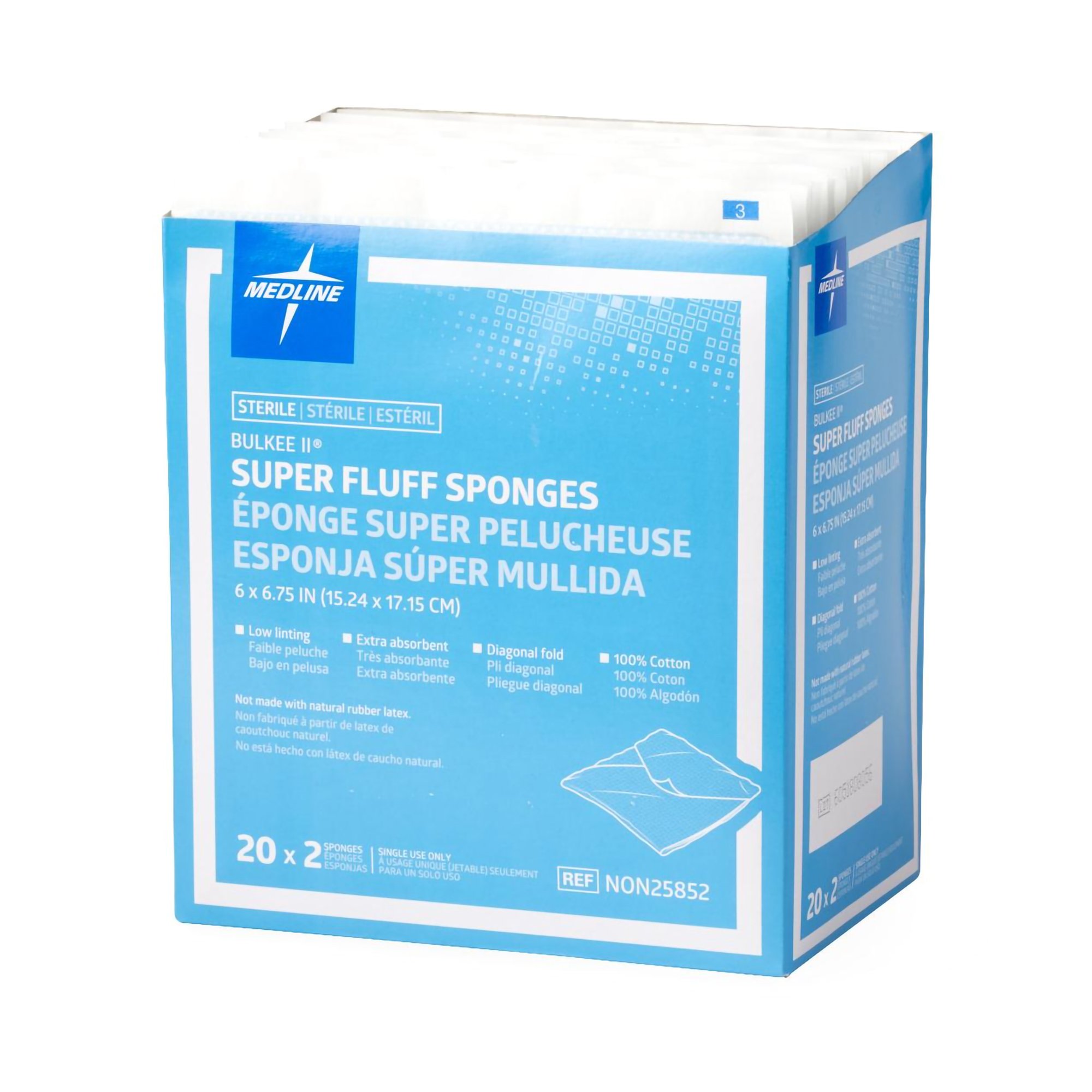 Medline NON25852 - Bulkee® Sterile Fluff Dressing, 6 x 6-3/4 Inch, 6-Ply - 1/Pack, 20/Box, 240/Case