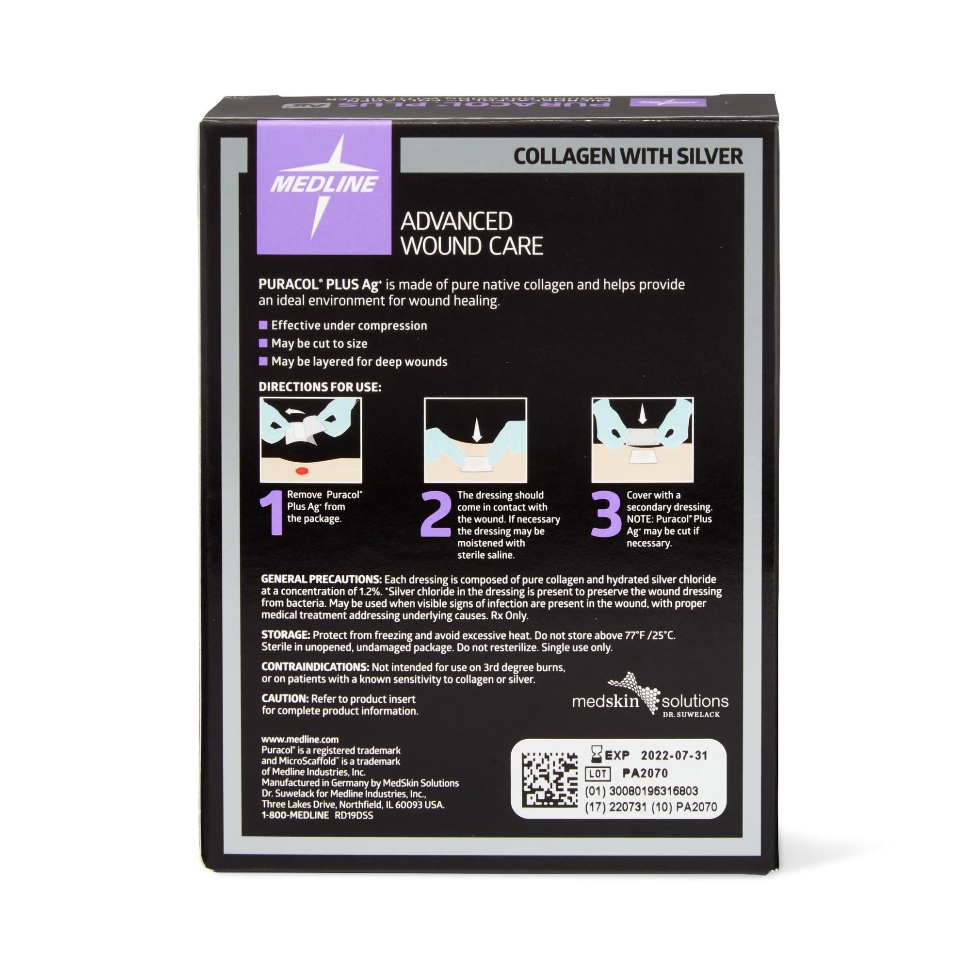 Medline - MSC8722EP Puracol® Plus AG Collagen Dressing with Silver