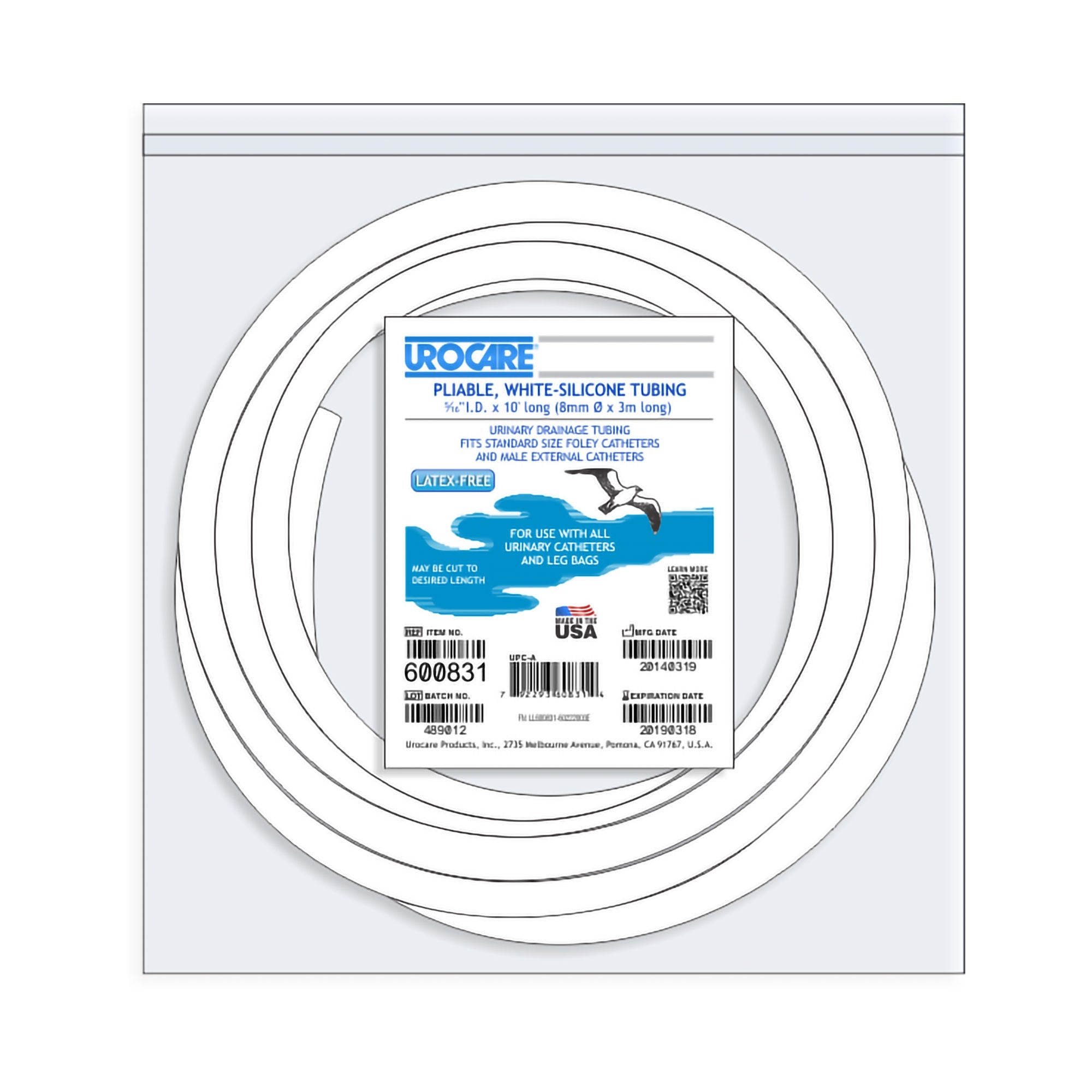Urocare Products - 600831 Male External Catheter Tubing Uro-Con® White, Silicone, NonSterile, 0.31 Inch I.D. X 10 ft Long For Catheter Sheath