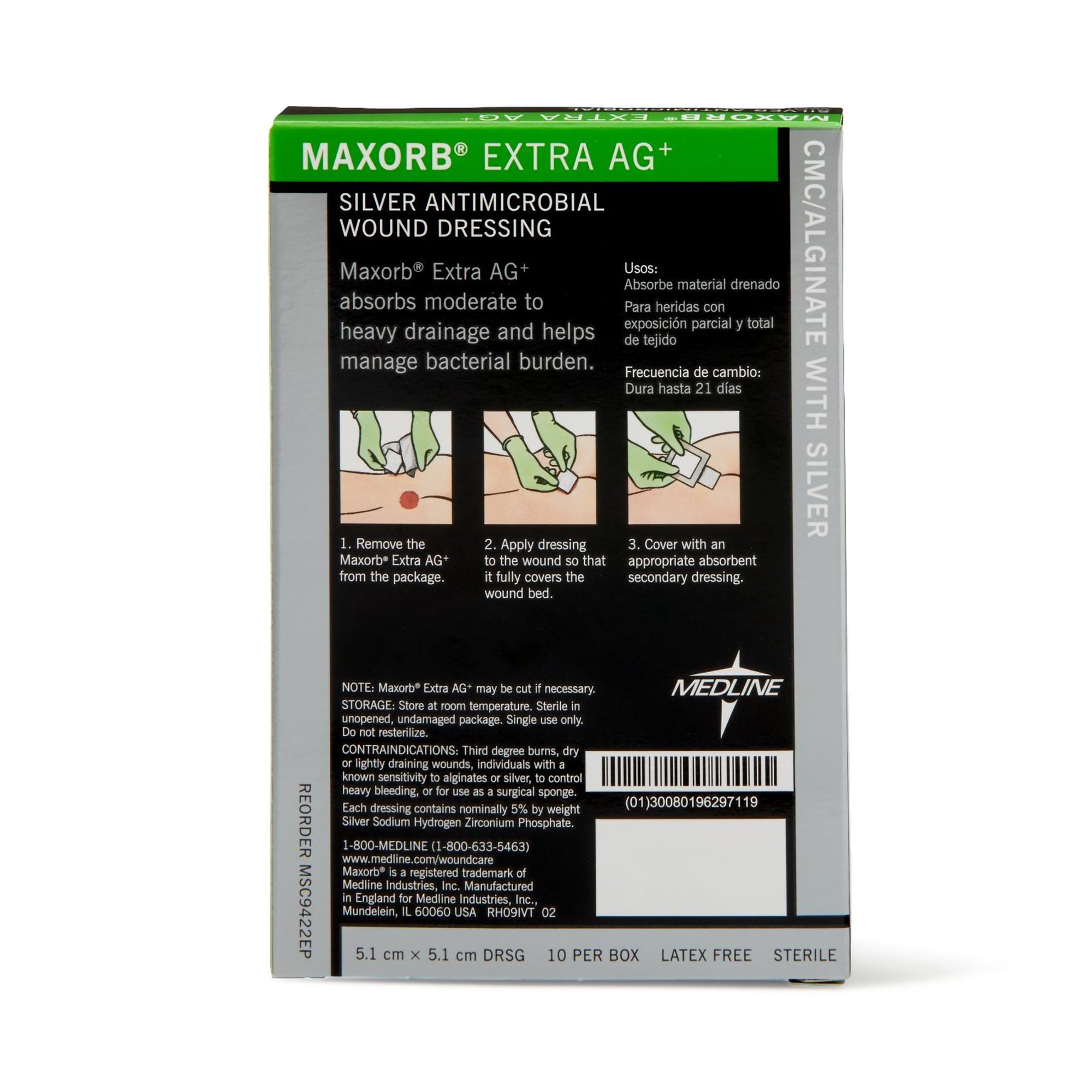 Medline - MSC9422EP Maxorb® Extra Ag+ Calcium Alginate Dressing with Silver