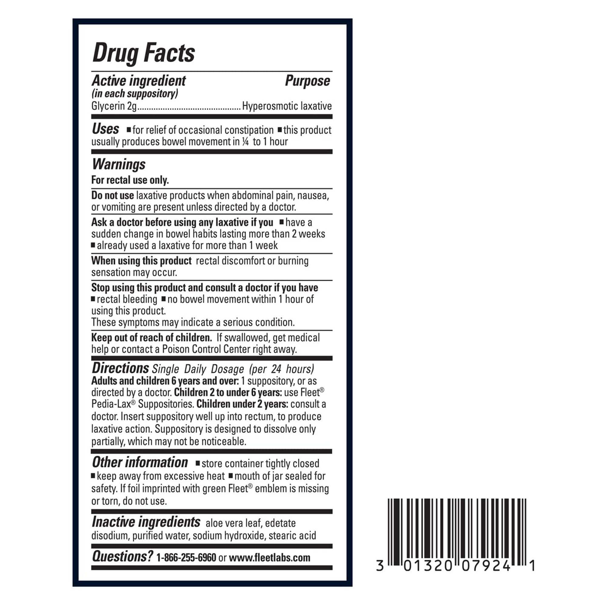 C.B. Fleet 00132007924 - Fleet® Glycerin Laxative Suppository - 1/Each