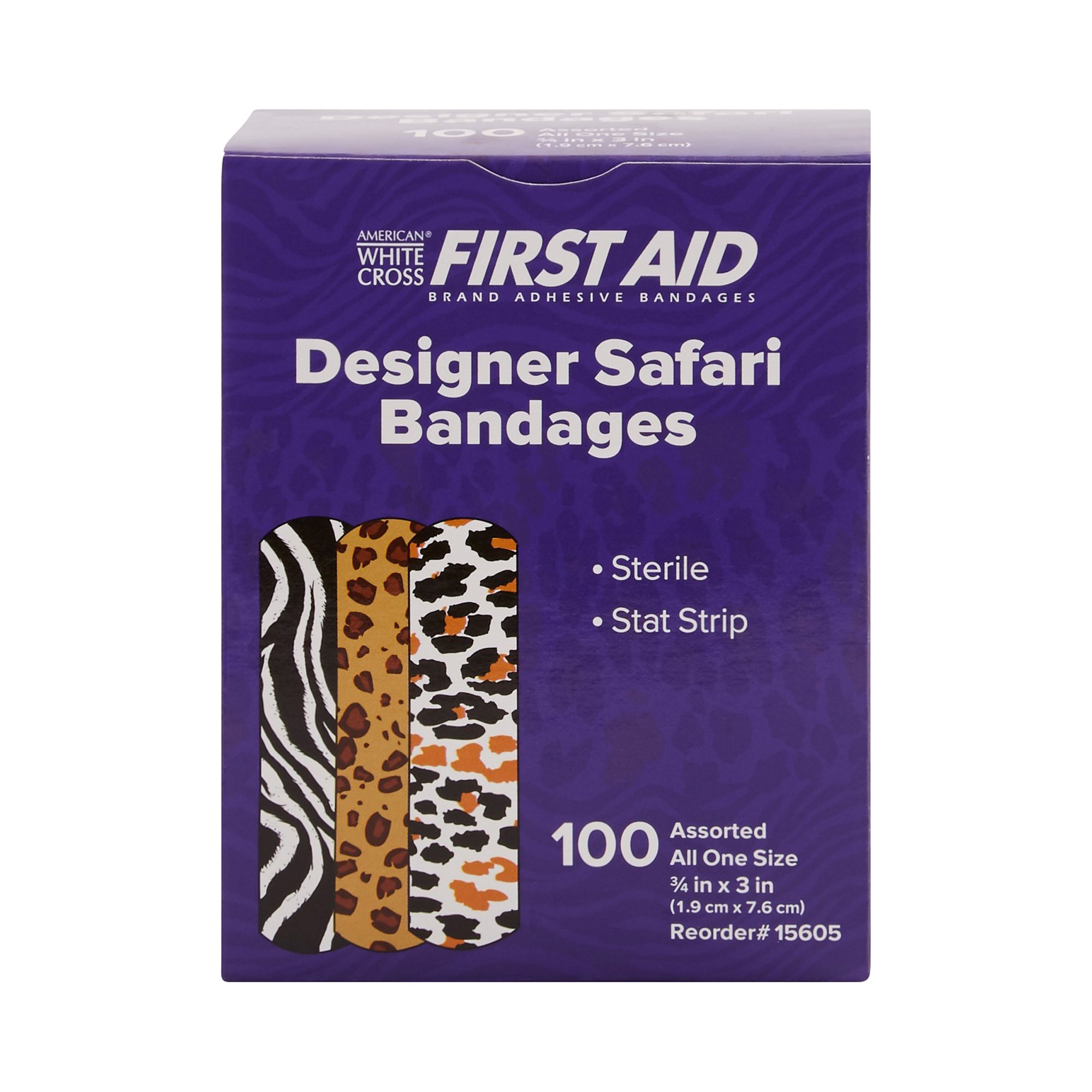 Dukal 15605 - American® White Cross Stat Strip® Designer Safari Adhesive Strip, ¾ x 3 Inch - 100/Box, 1200/Case