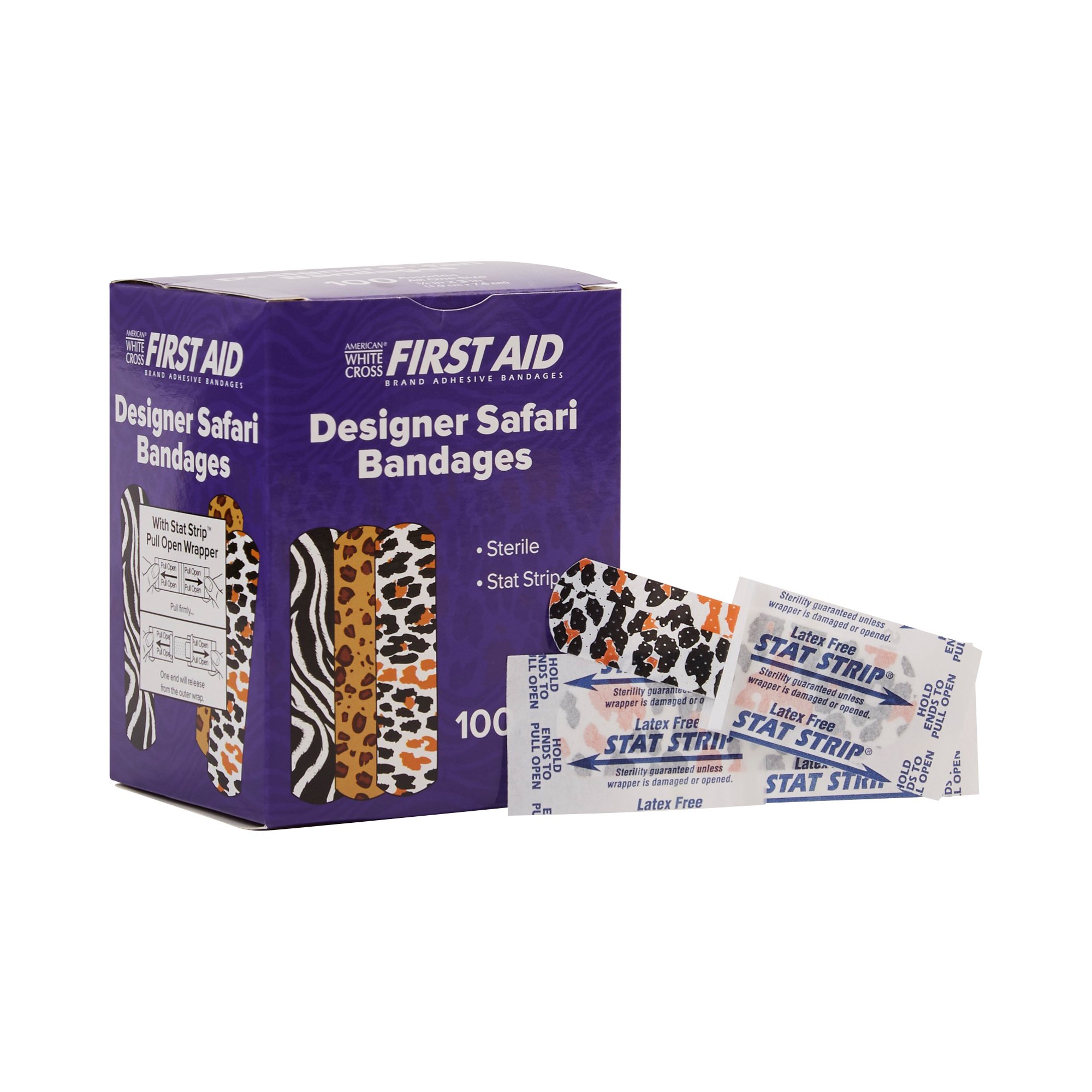 Dukal 15605 - American® White Cross Stat Strip® Designer Safari Adhesive Strip, ¾ x 3 Inch - 100/Box, 1200/Case